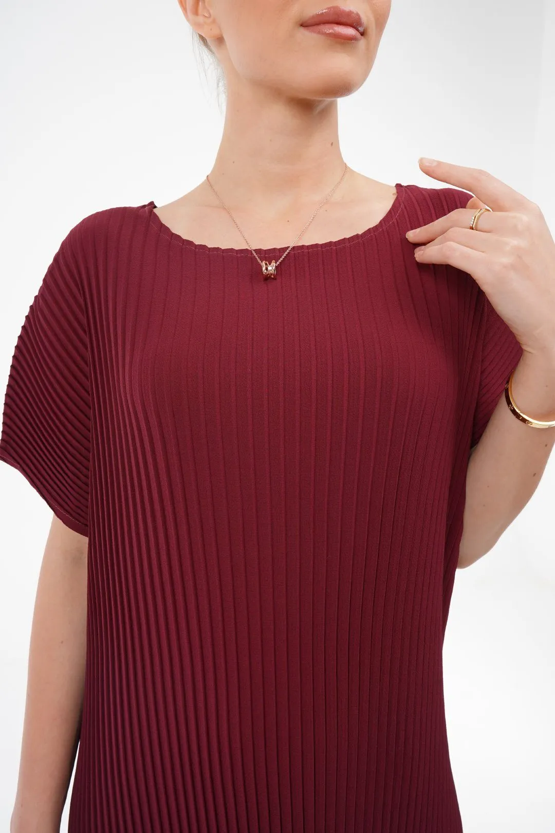 Charlotte Knife Pleat Short Sleeve Dress
