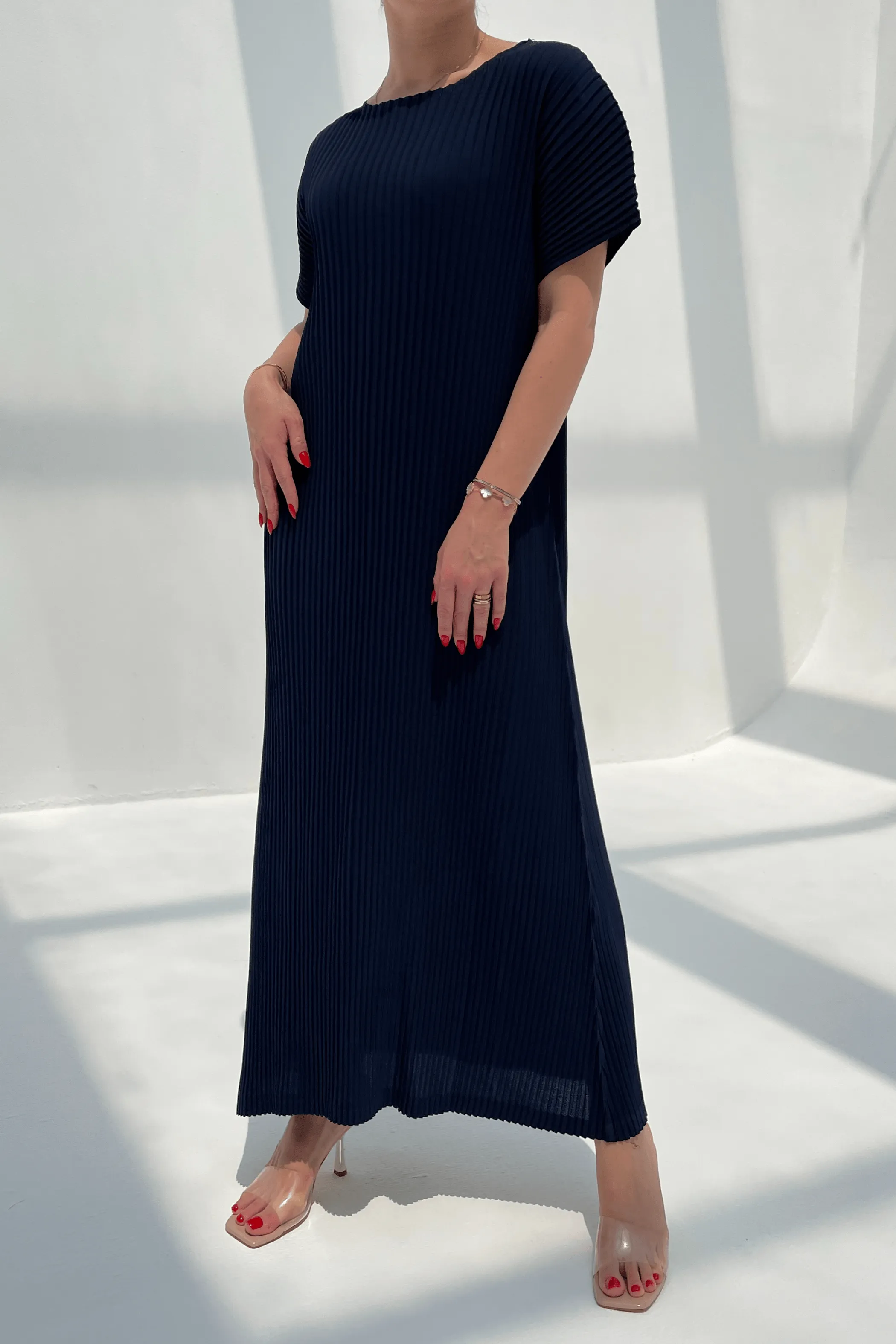 Charlotte Knife Pleat Short Sleeve Dress