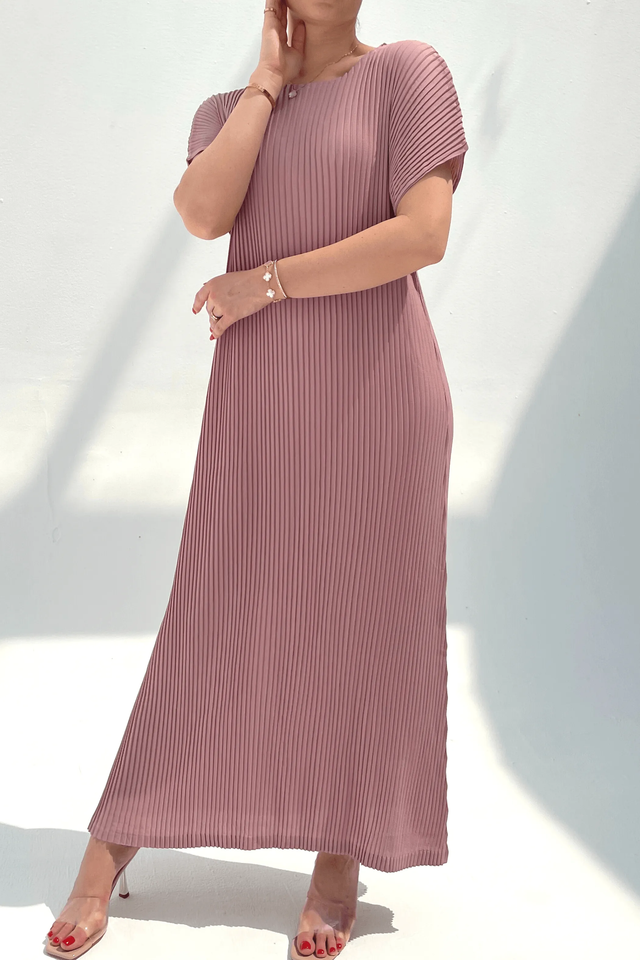 Charlotte Knife Pleat Short Sleeve Dress