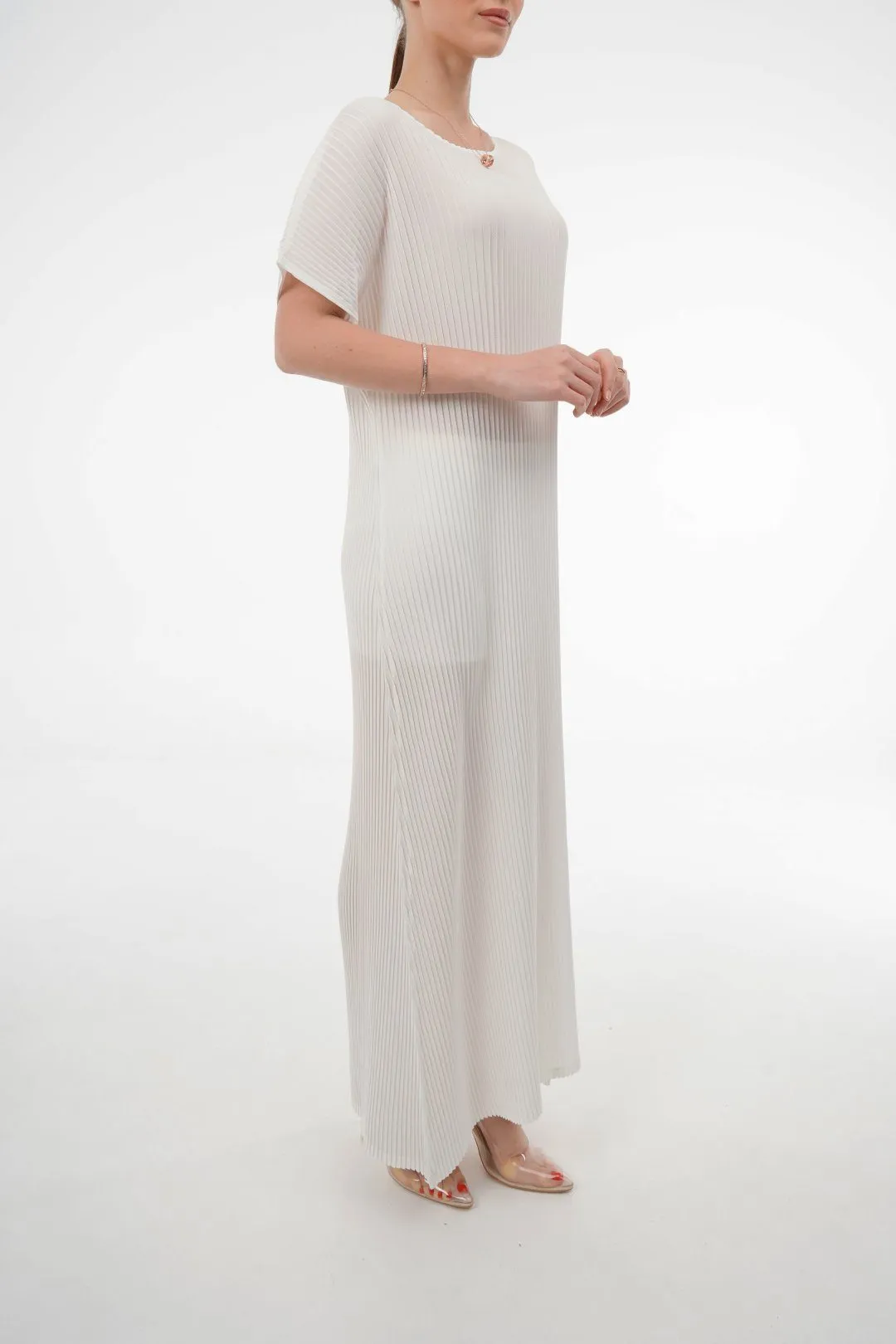 Charlotte Knife Pleat Short Sleeve Dress