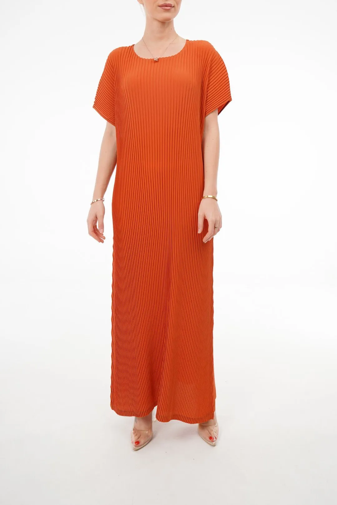 Charlotte Knife Pleat Short Sleeve Dress