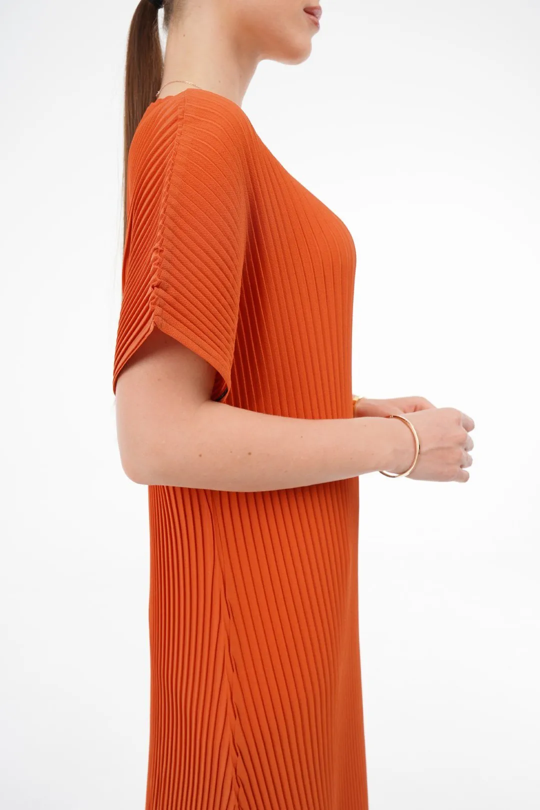 Charlotte Knife Pleat Short Sleeve Dress