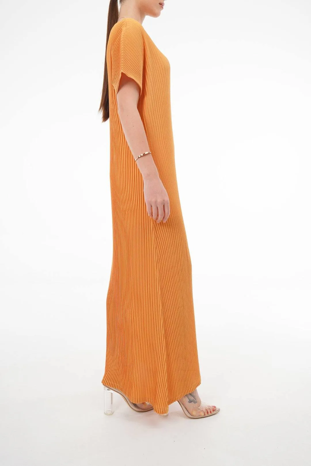 Charlotte Knife Pleat Short Sleeve Dress