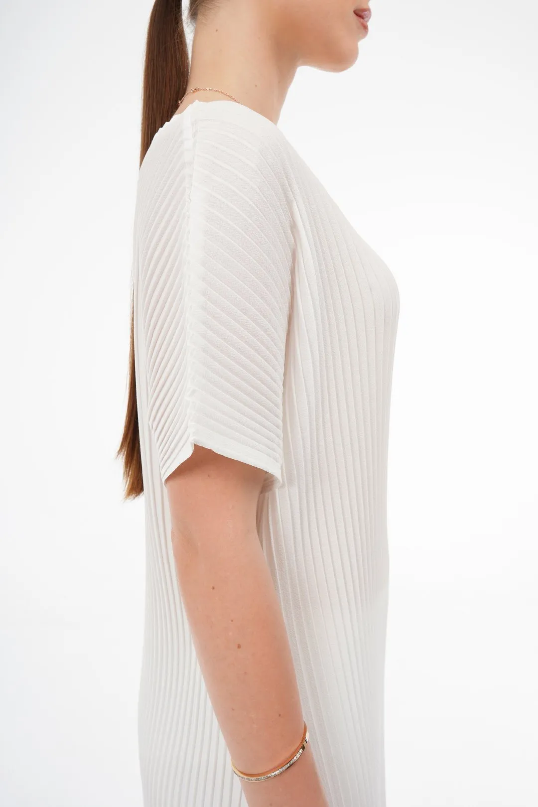 Charlotte Knife Pleat Short Sleeve Dress