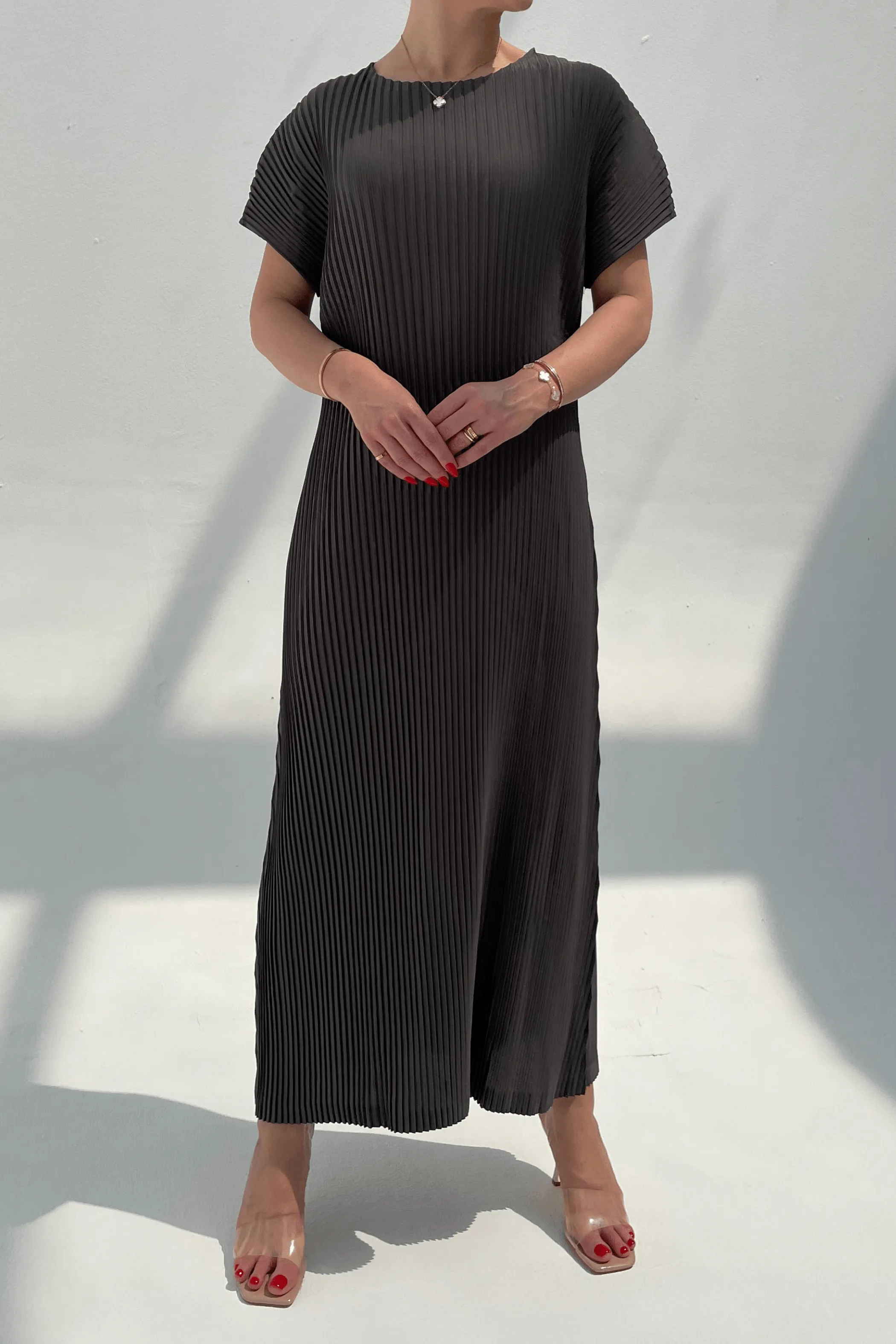 Charlotte Knife Pleat Short Sleeve Dress
