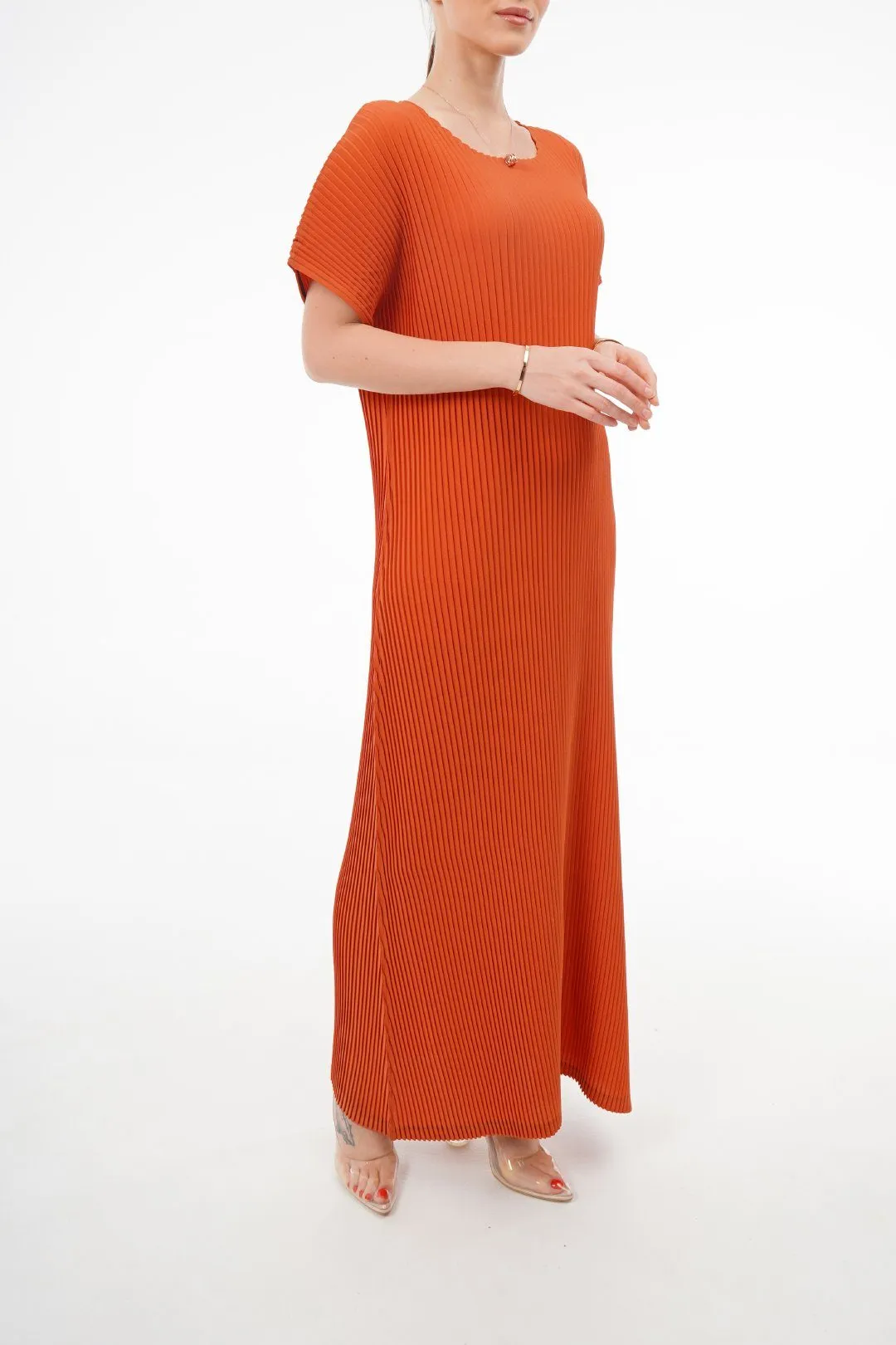 Charlotte Knife Pleat Short Sleeve Dress