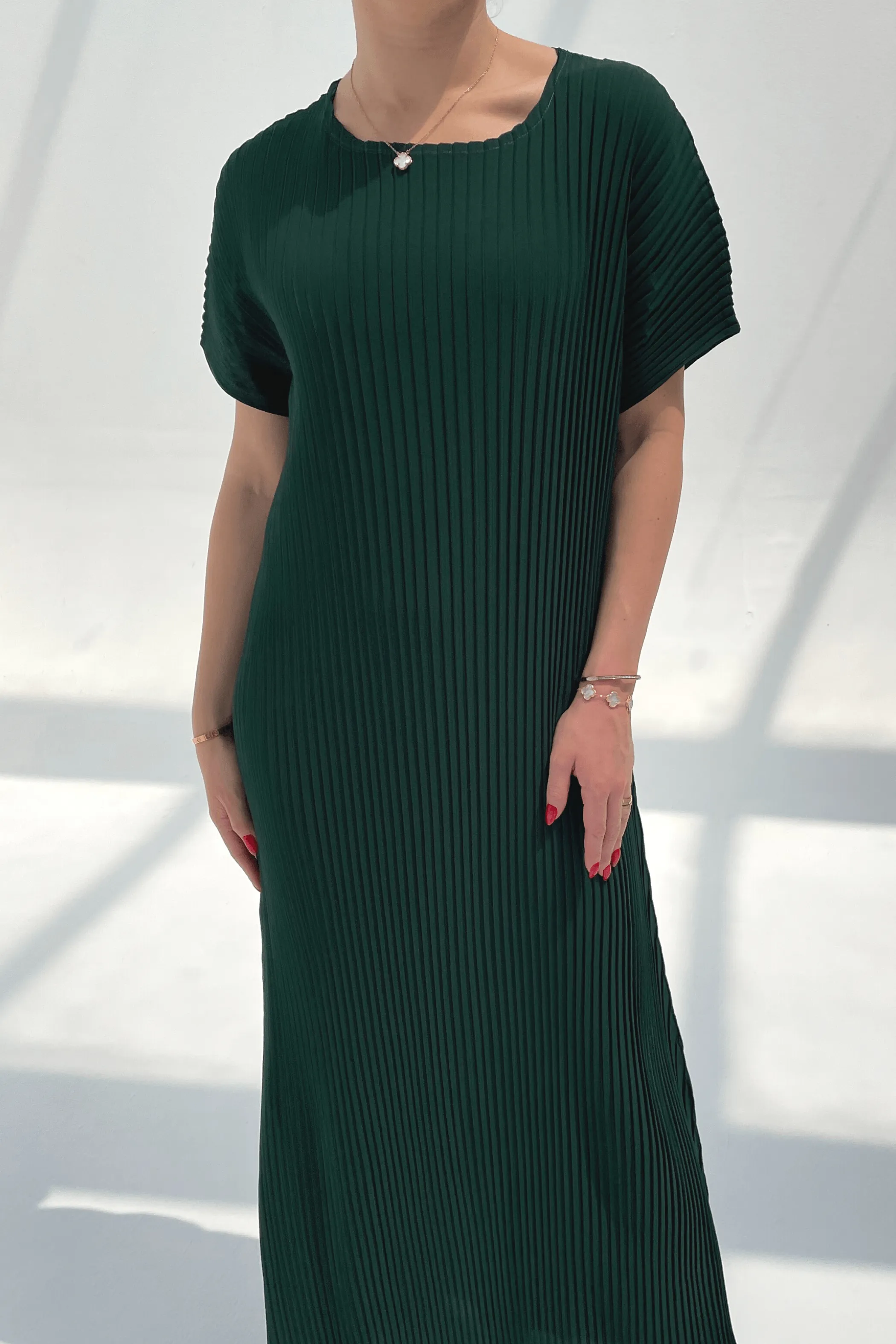 Charlotte Knife Pleat Short Sleeve Dress