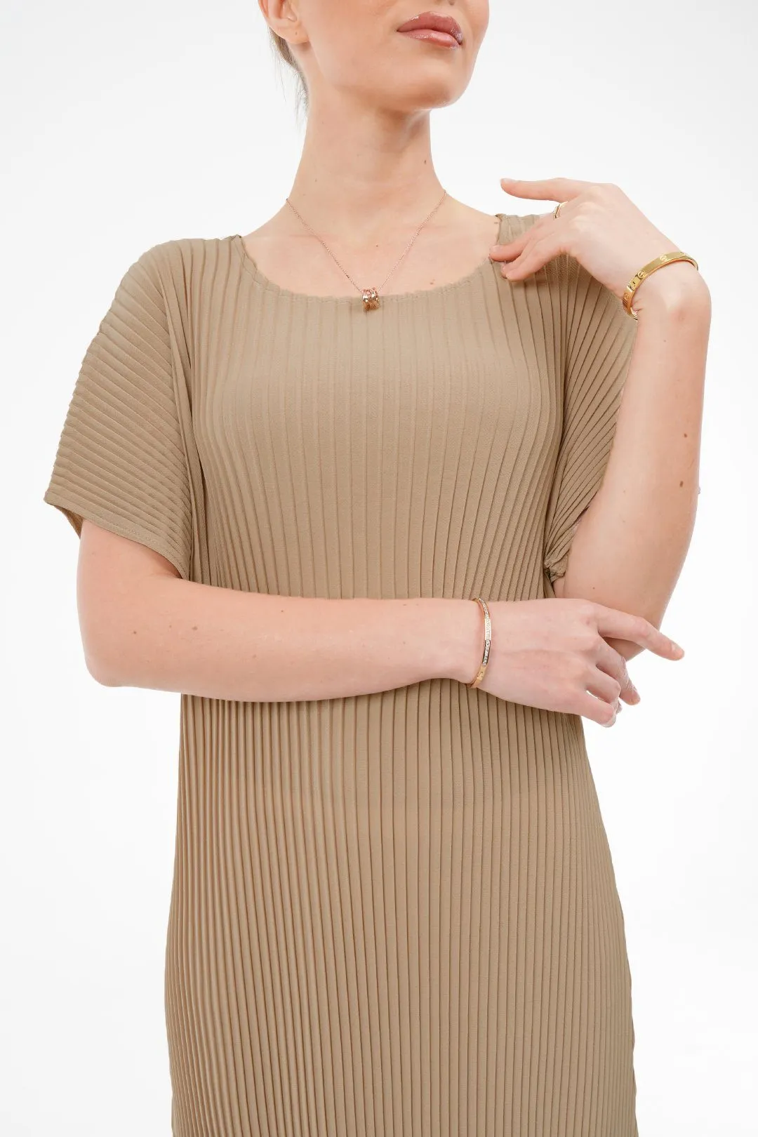 Charlotte Knife Pleat Short Sleeve Dress