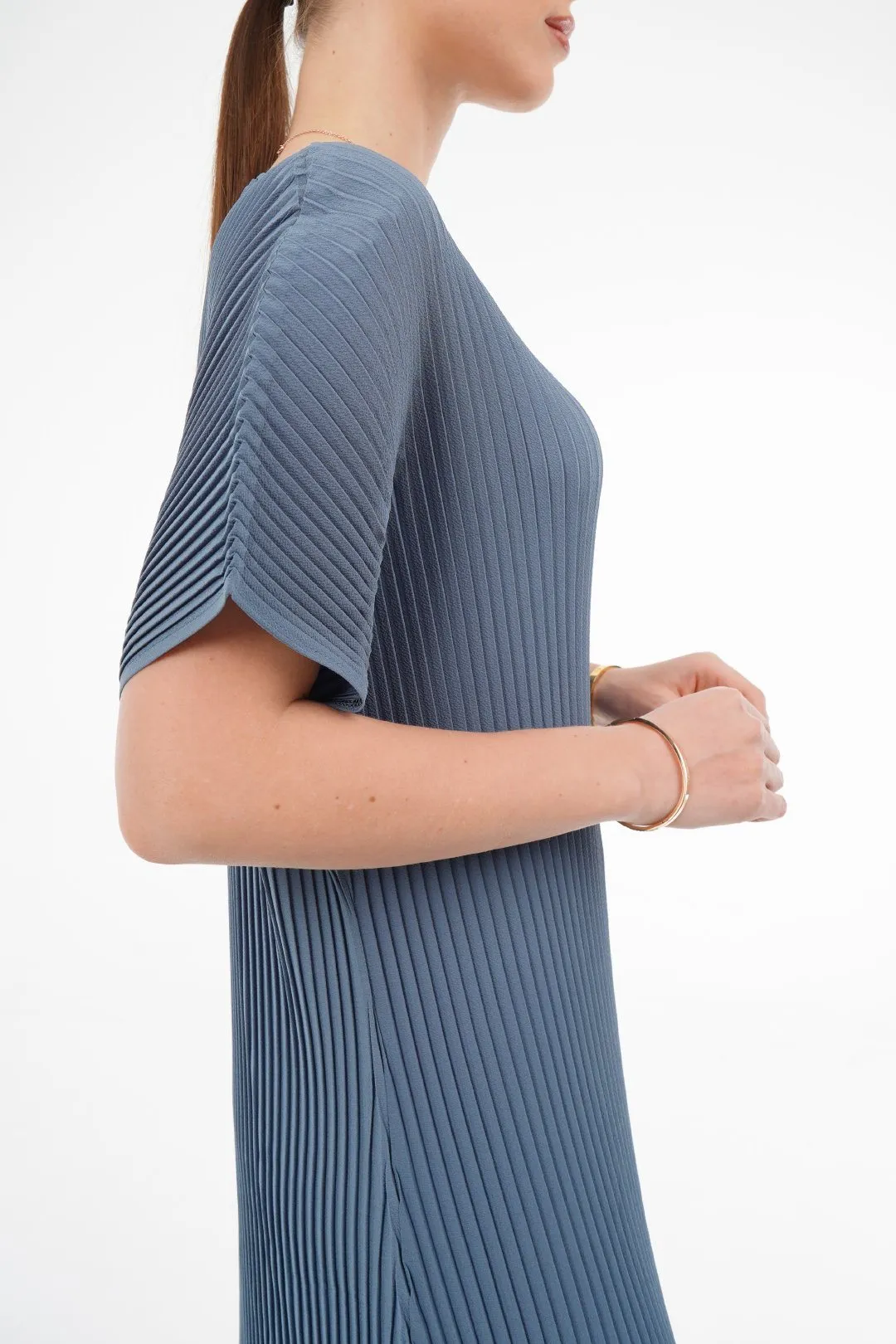 Charlotte Knife Pleat Short Sleeve Dress
