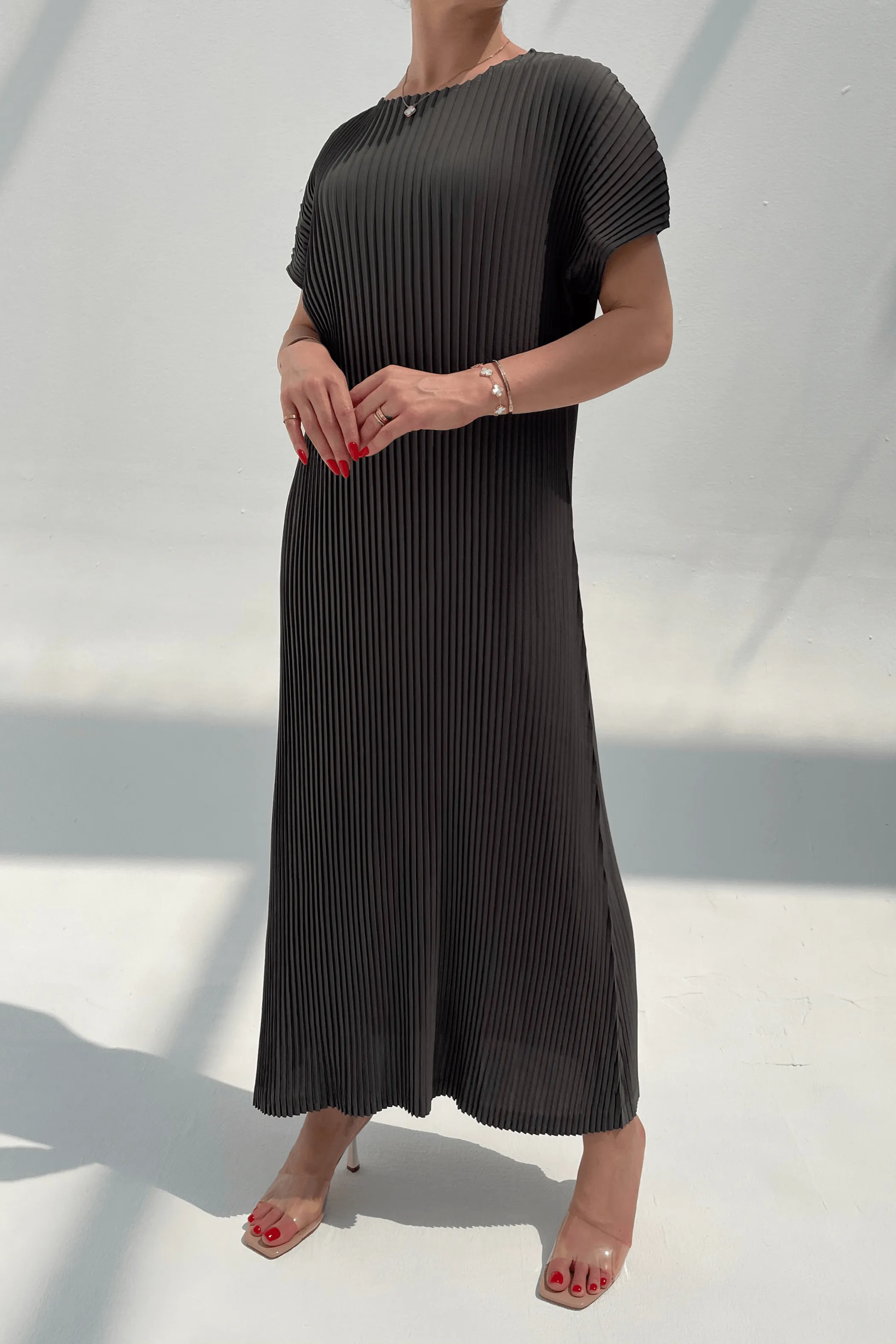 Charlotte Knife Pleat Short Sleeve Dress