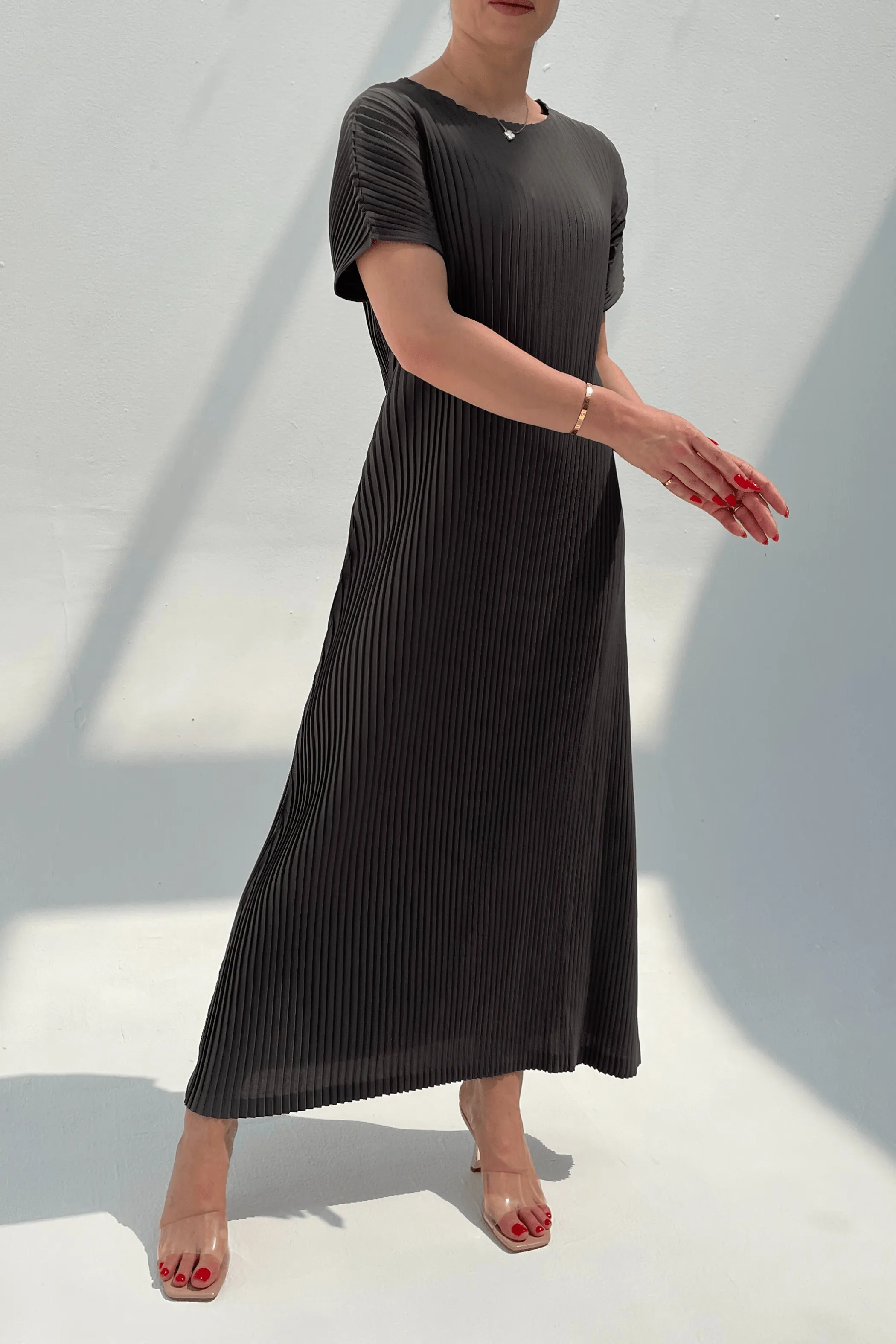 Charlotte Knife Pleat Short Sleeve Dress