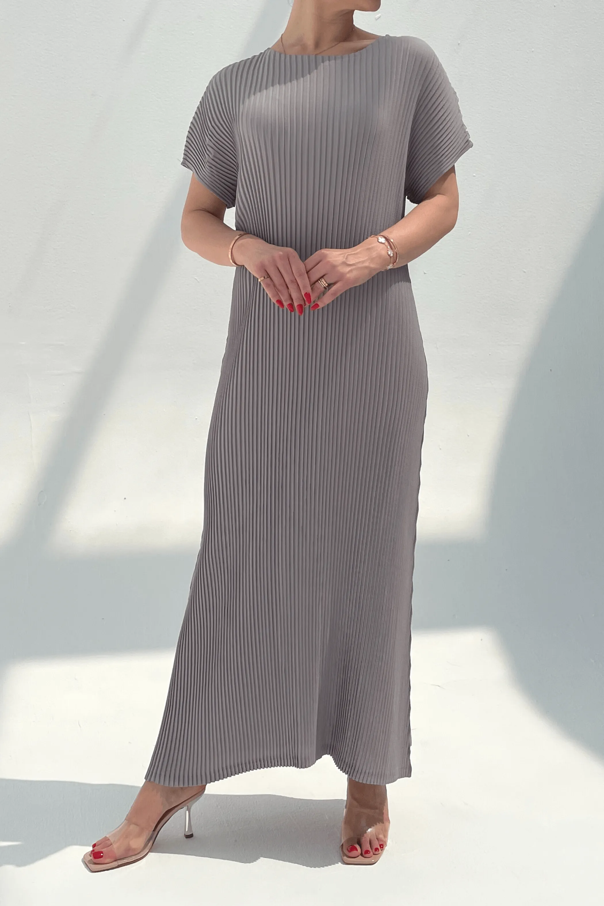 Charlotte Knife Pleat Short Sleeve Dress