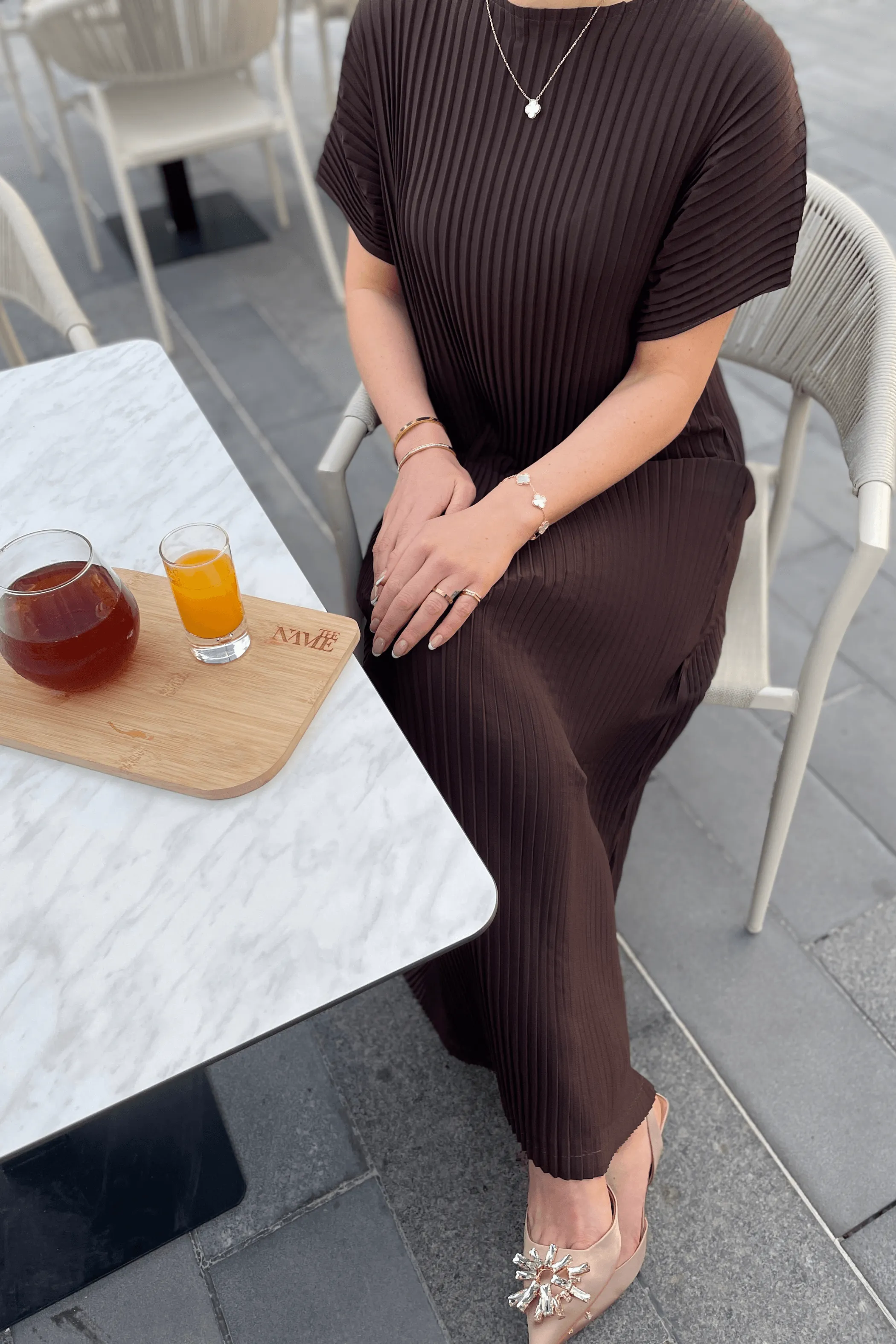 Charlotte Knife Pleat Short Sleeve Dress