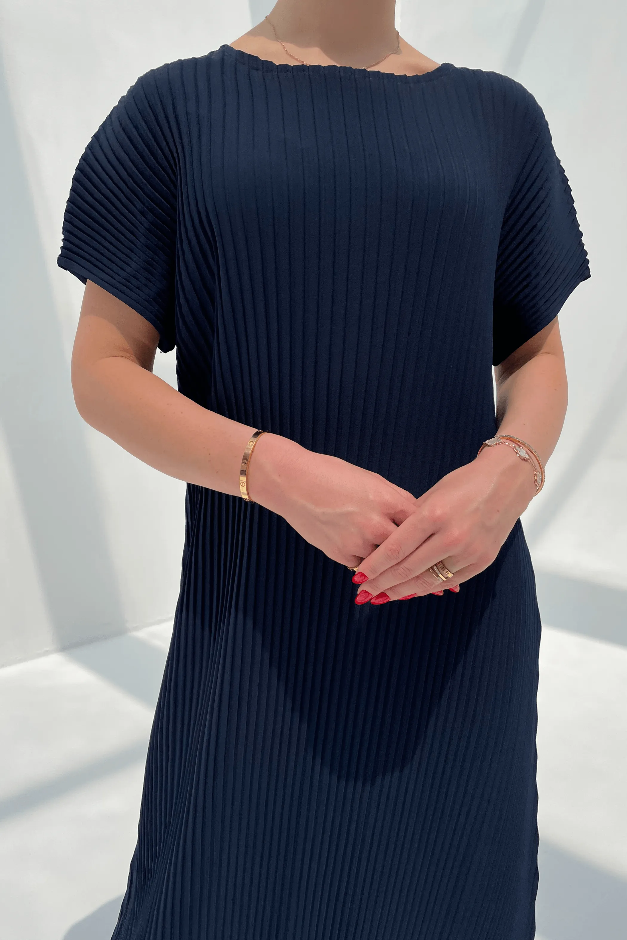 Charlotte Knife Pleat Short Sleeve Dress