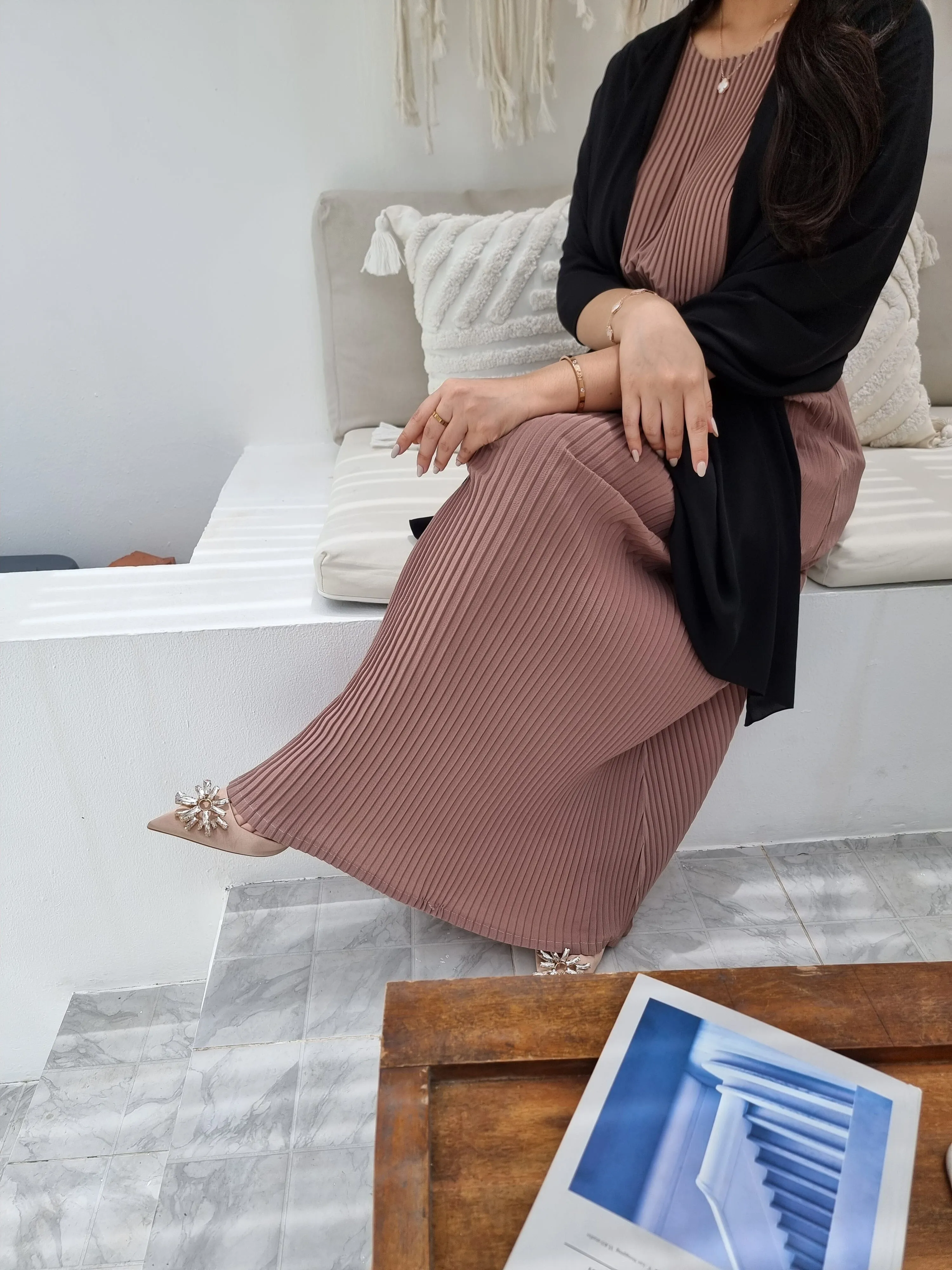 Charlotte Knife Pleat Short Sleeve Dress