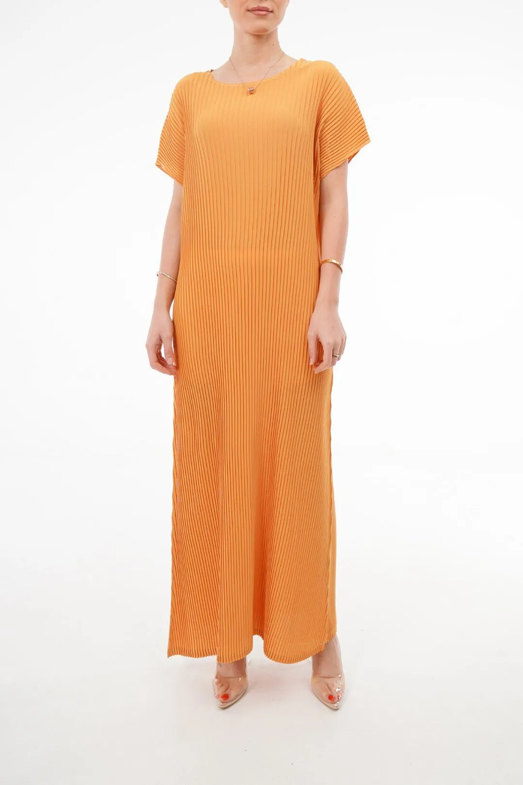 Charlotte Knife Pleat Short Sleeve Dress