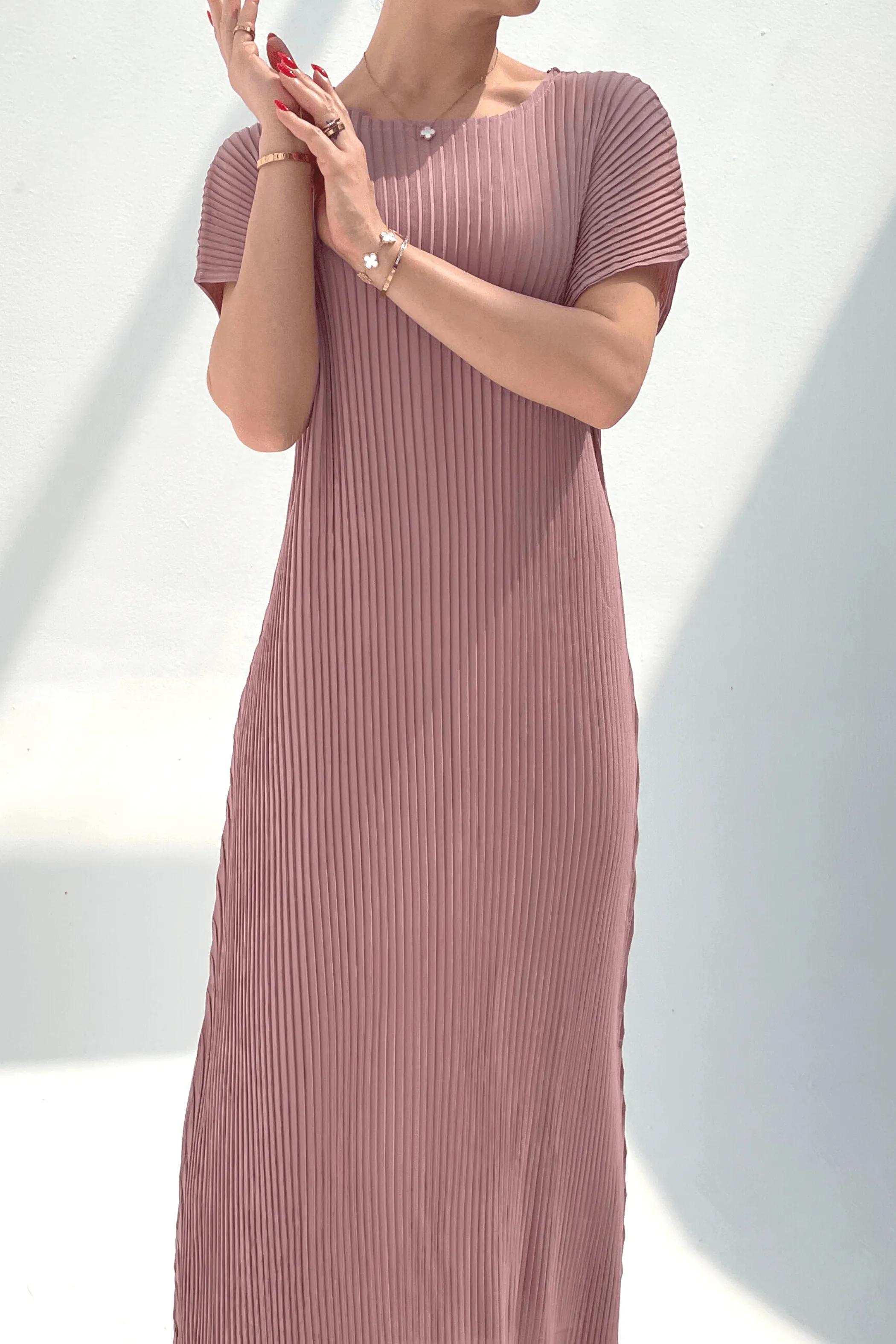 Charlotte Knife Pleat Short Sleeve Dress
