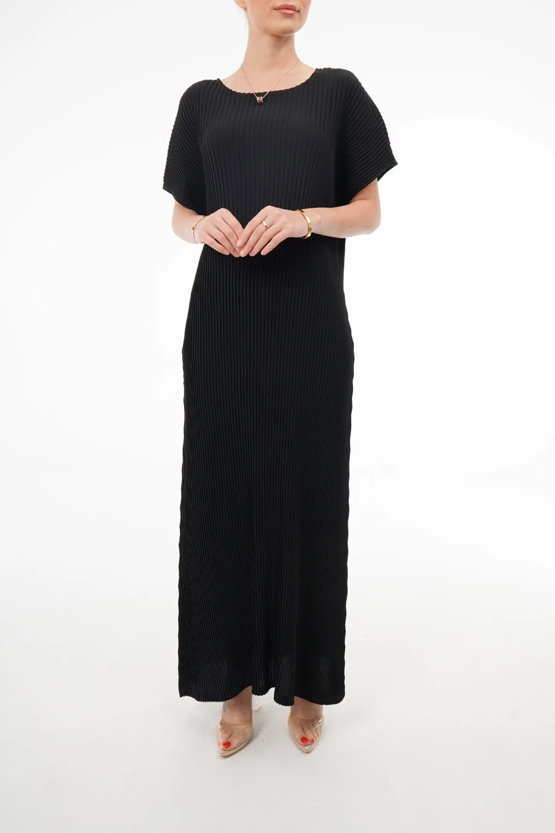 Charlotte Knife Pleat Short Sleeve Dress