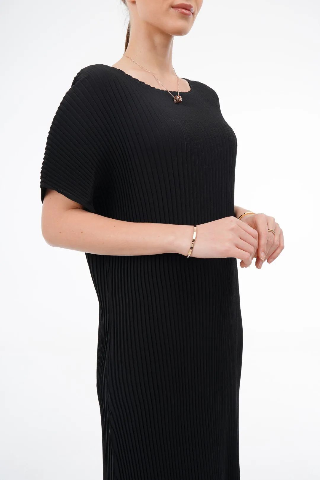 Charlotte Knife Pleat Short Sleeve Dress