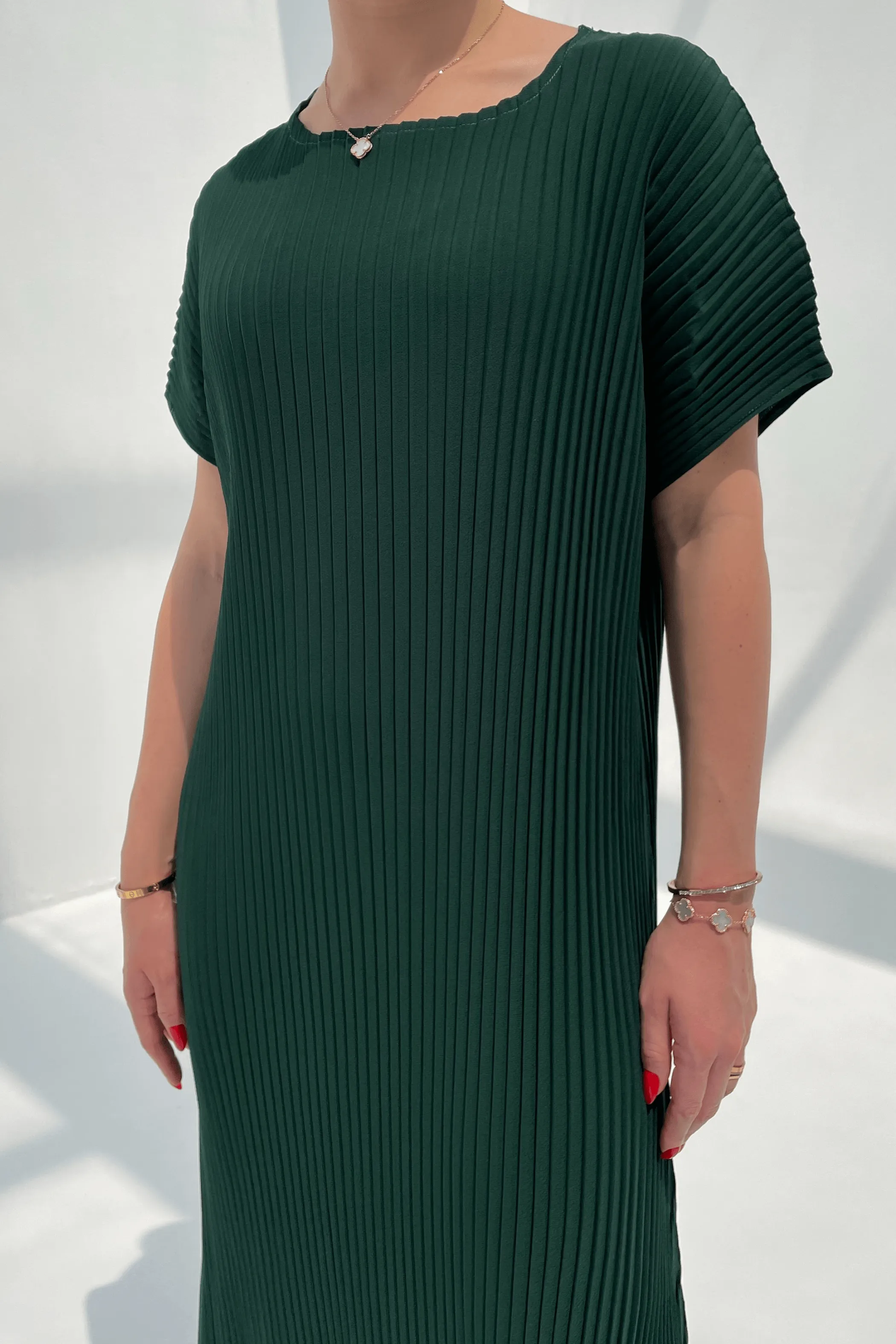 Charlotte Knife Pleat Short Sleeve Dress
