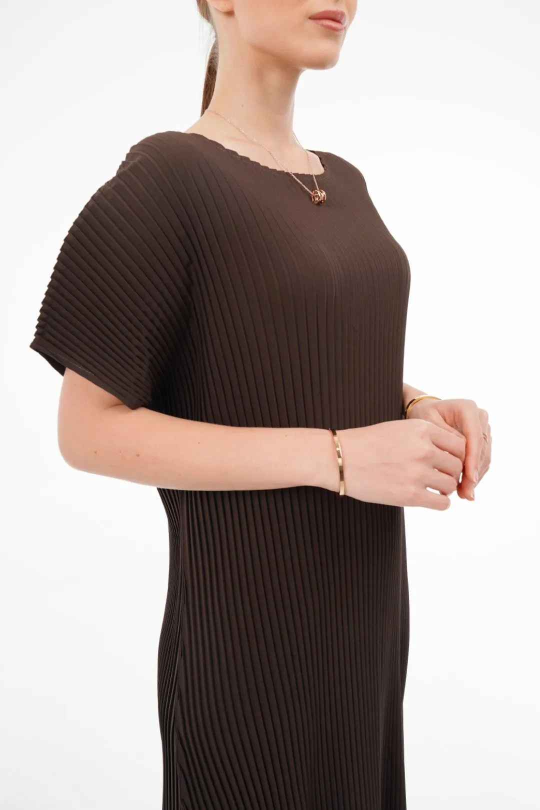 Charlotte Knife Pleat Short Sleeve Dress