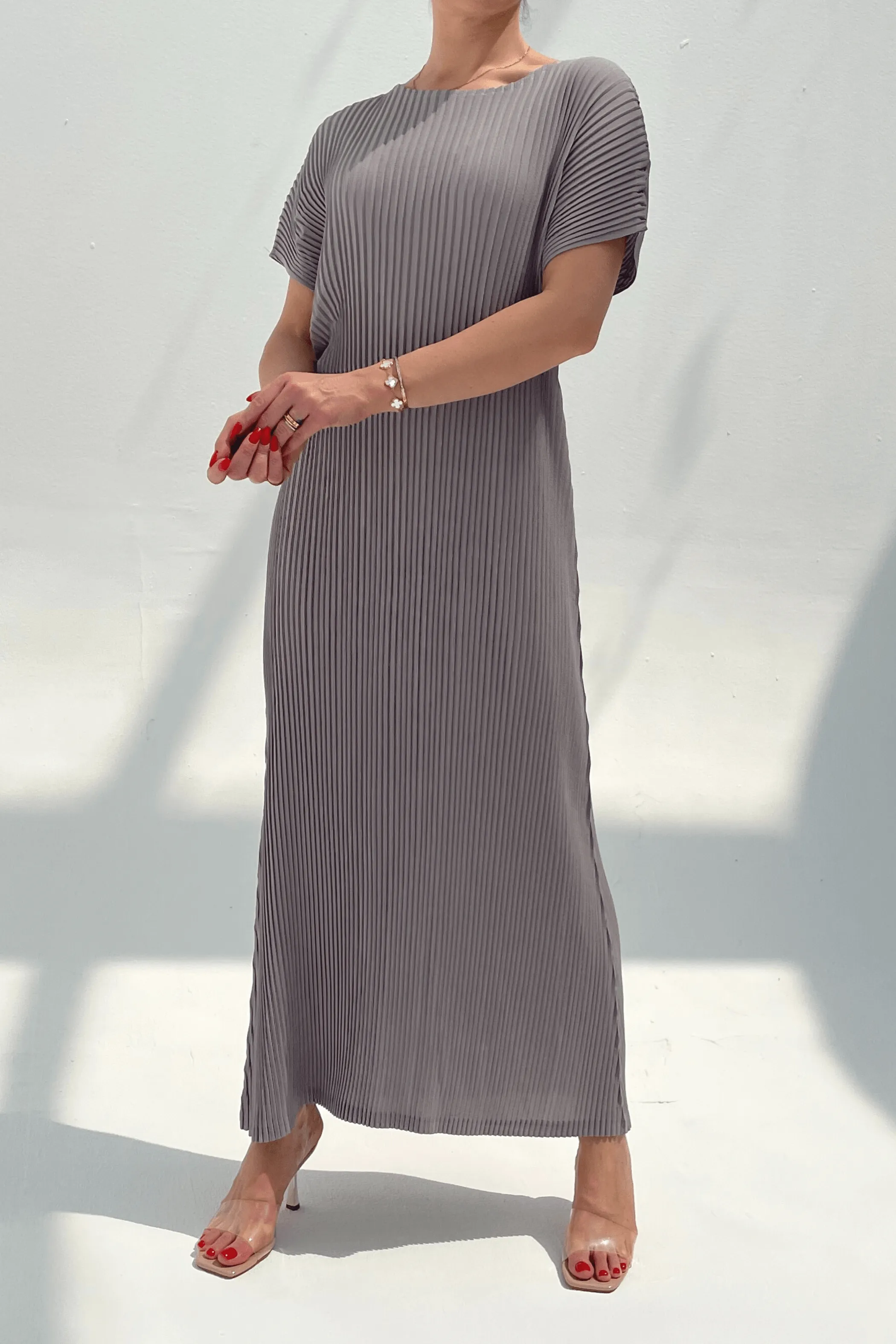 Charlotte Knife Pleat Short Sleeve Dress