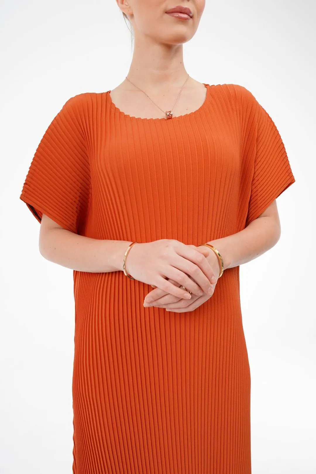 Charlotte Knife Pleat Short Sleeve Dress