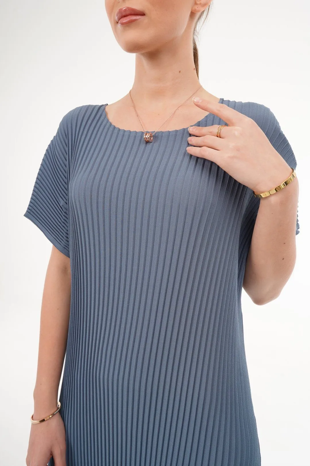 Charlotte Knife Pleat Short Sleeve Dress