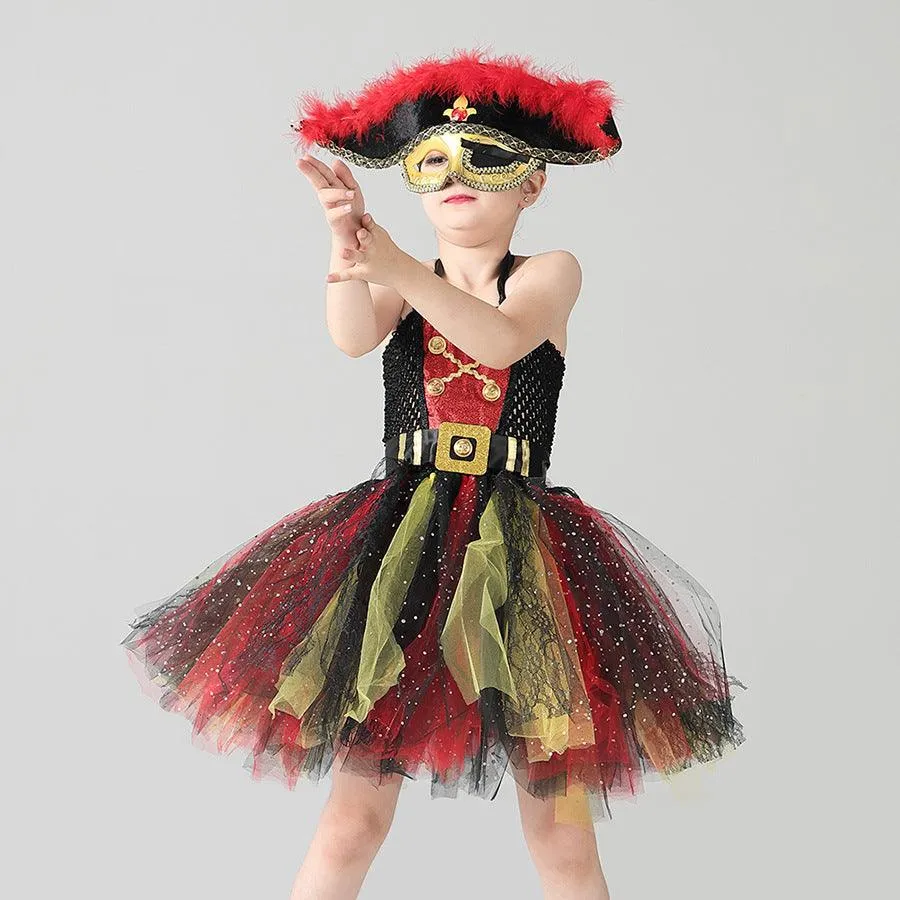Children's Halloween cosplay movie cartoon captain costume suspender sequin stage performance mesh girl princess skirt