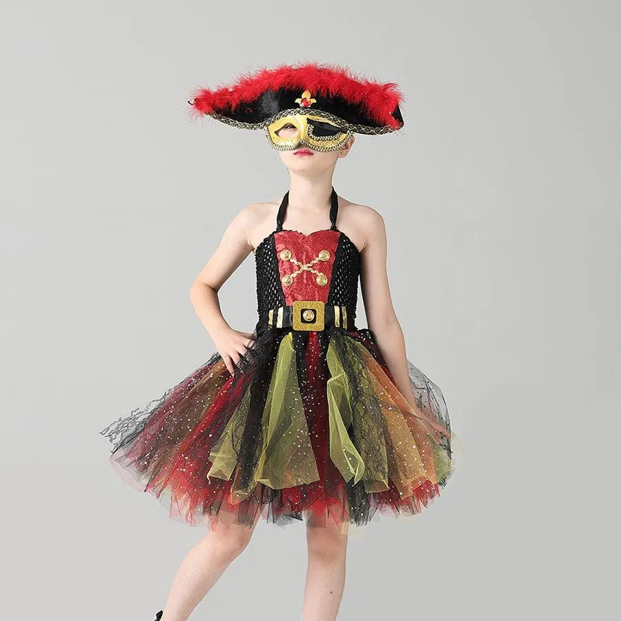 Children's Halloween cosplay movie cartoon captain costume suspender sequin stage performance mesh girl princess skirt
