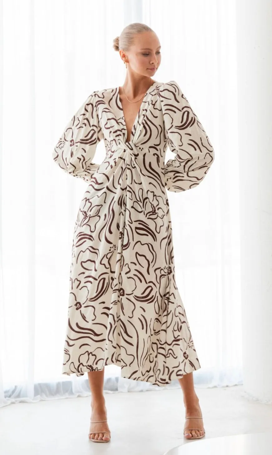 Chloe Twist Beige and Chocolate Linen Dress