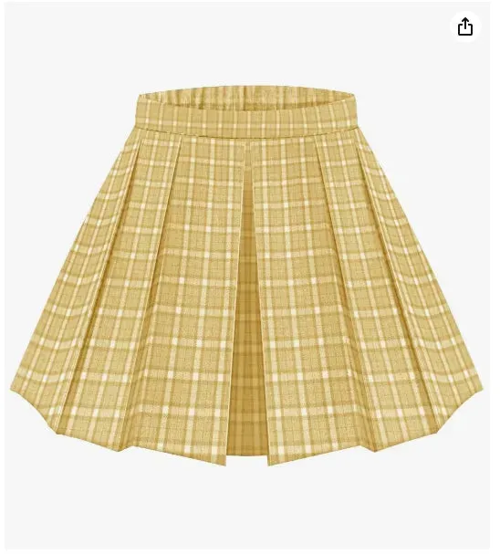 Colorblock Pleated Plaid Side Zipper Elasticated Waist Skirt