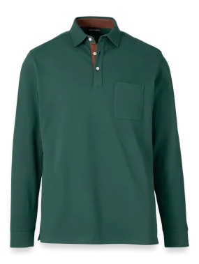 Cotton/Spandex Pique Three Button Polo - Green