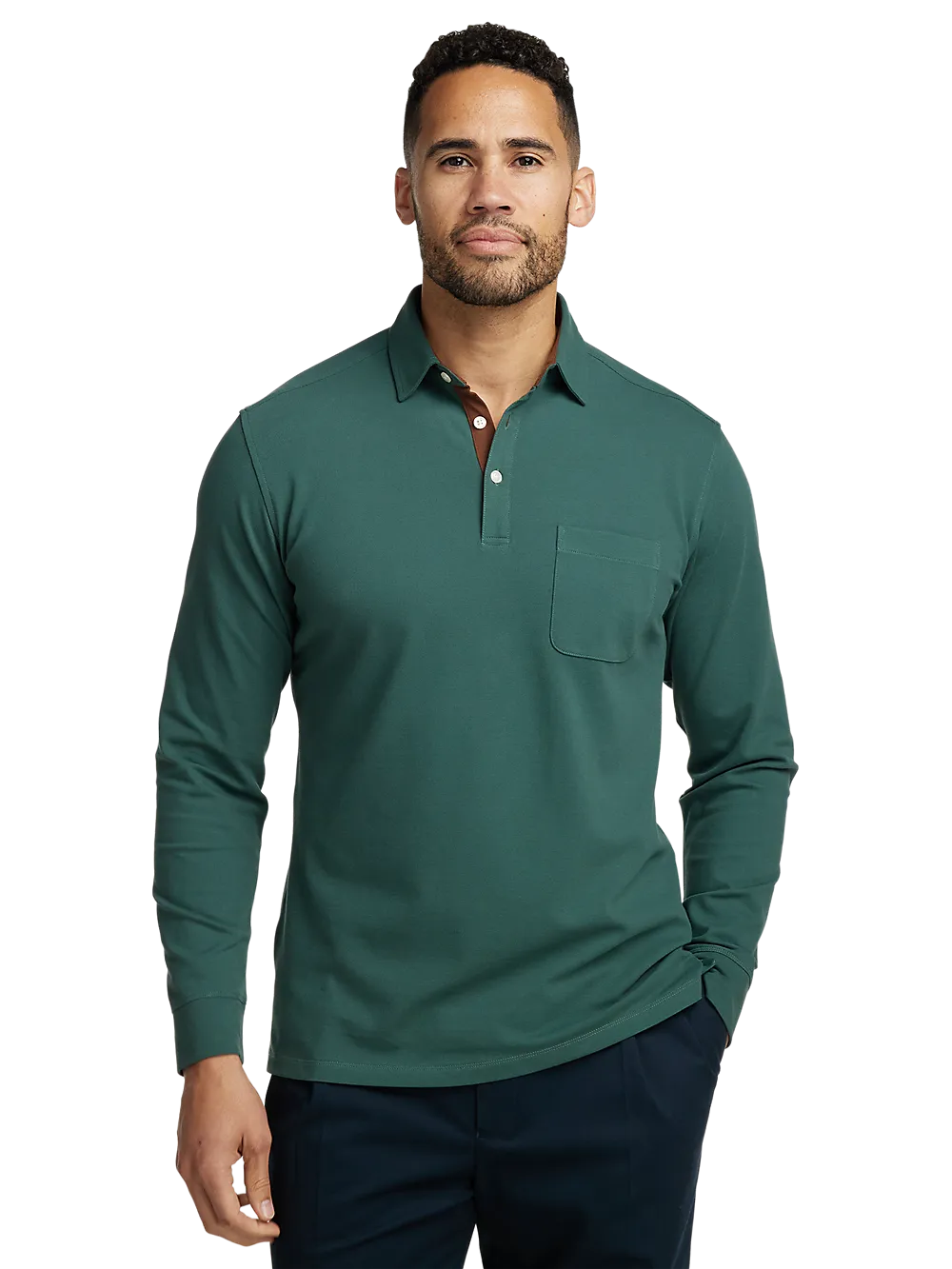 Cotton/Spandex Pique Three Button Polo - Green