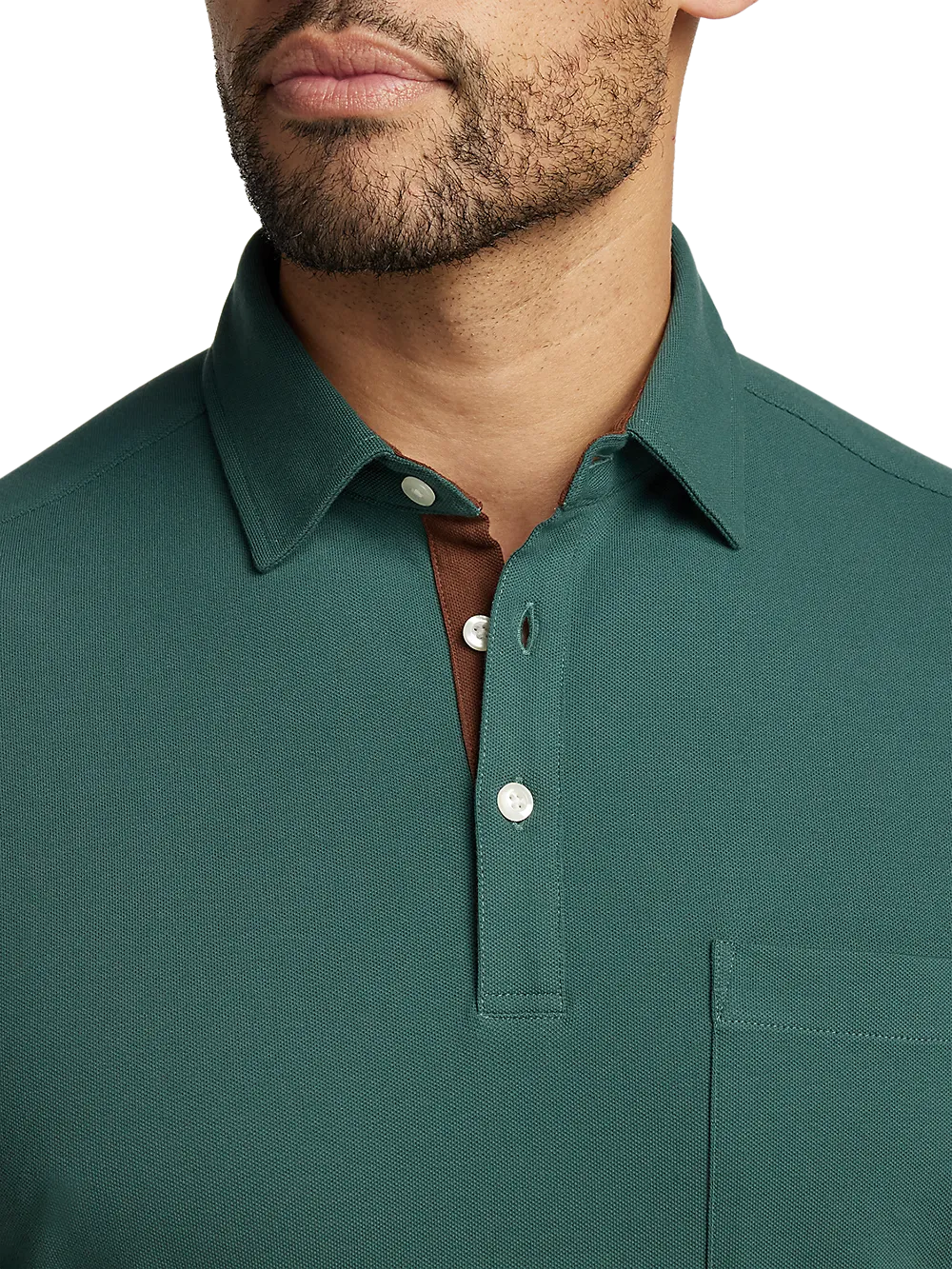 Cotton/Spandex Pique Three Button Polo - Green