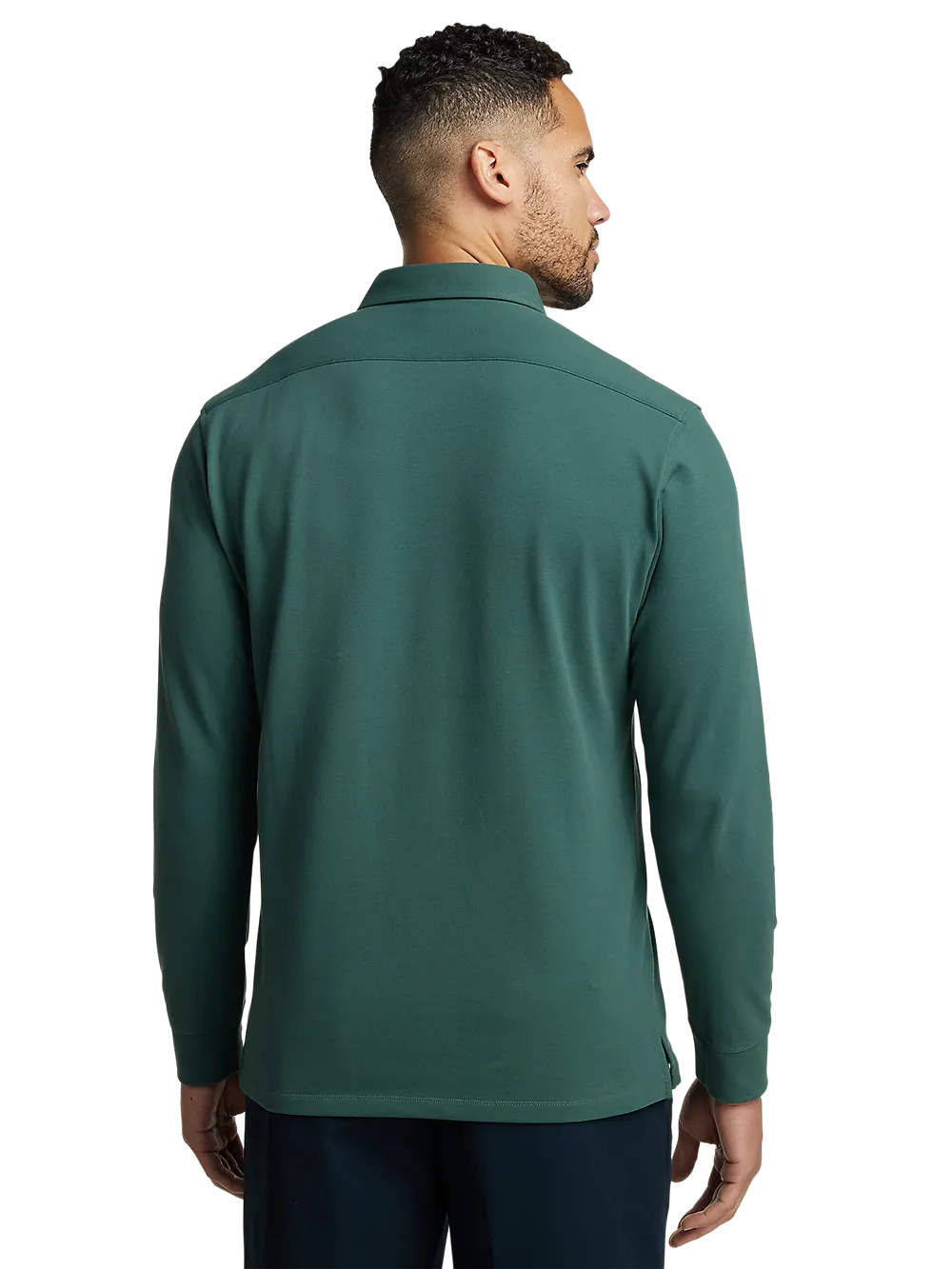 Cotton/Spandex Pique Three Button Polo - Green