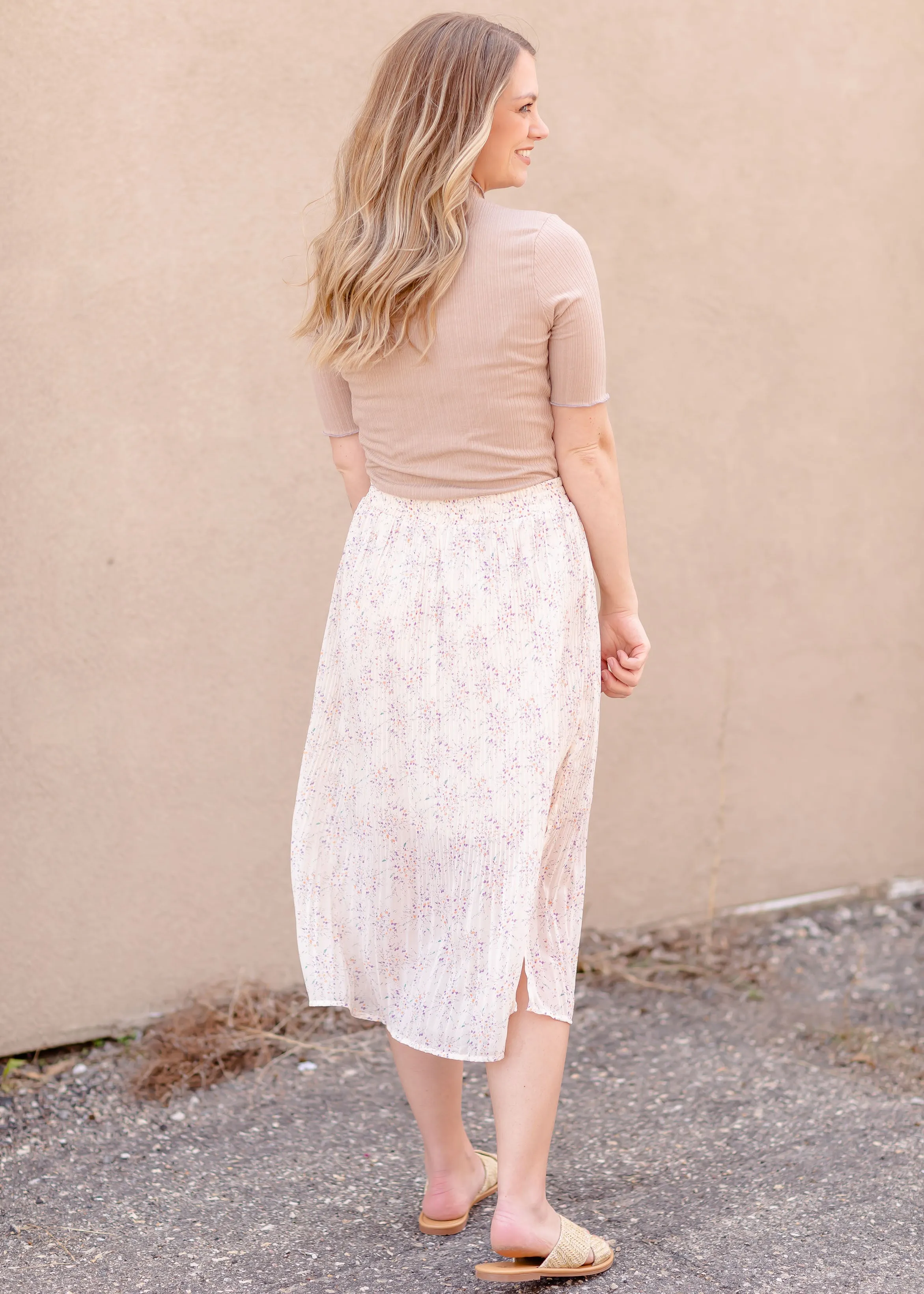 Cream Pleated Midi Skirt - FINAL SALE
