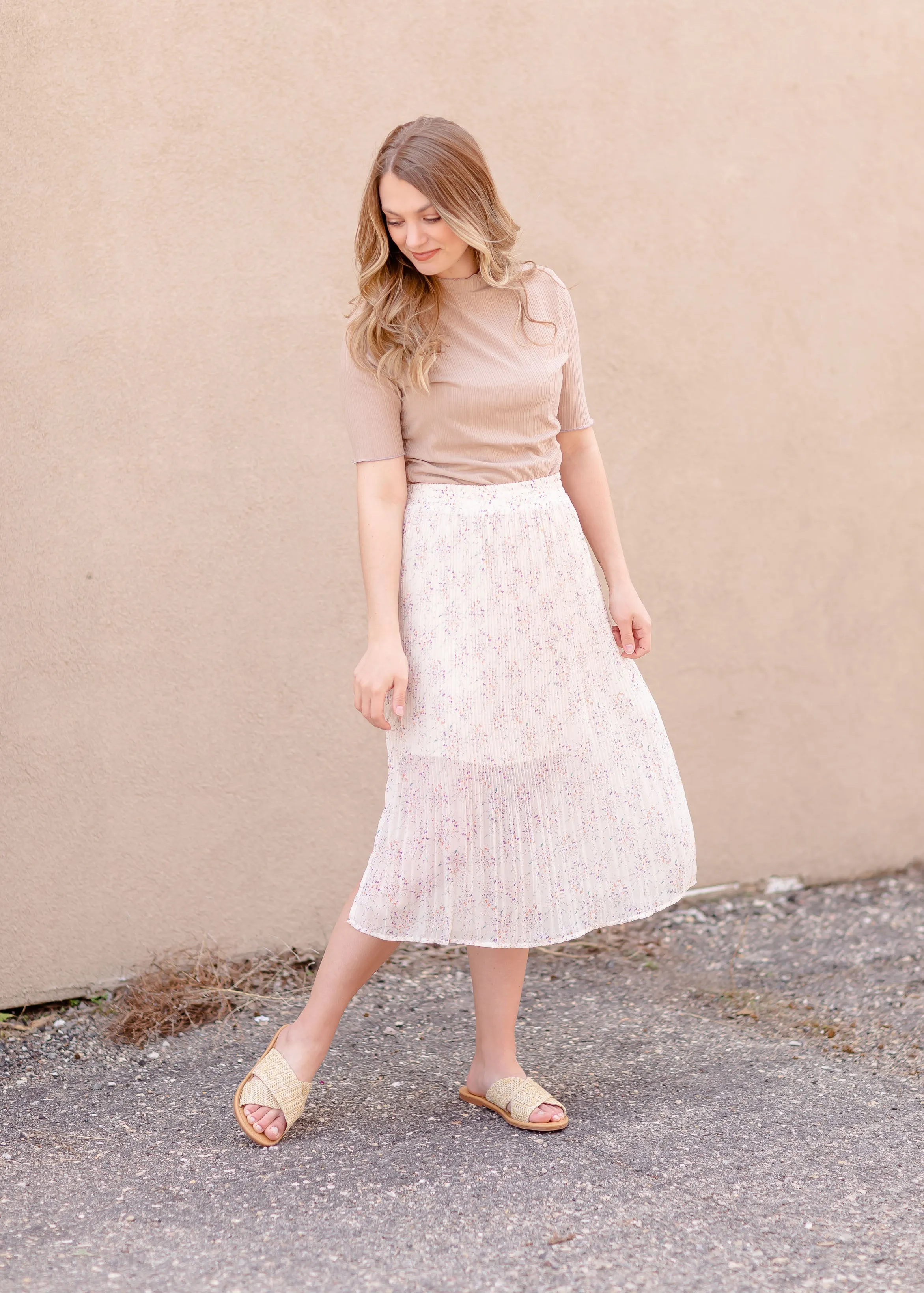 Cream Pleated Midi Skirt - FINAL SALE