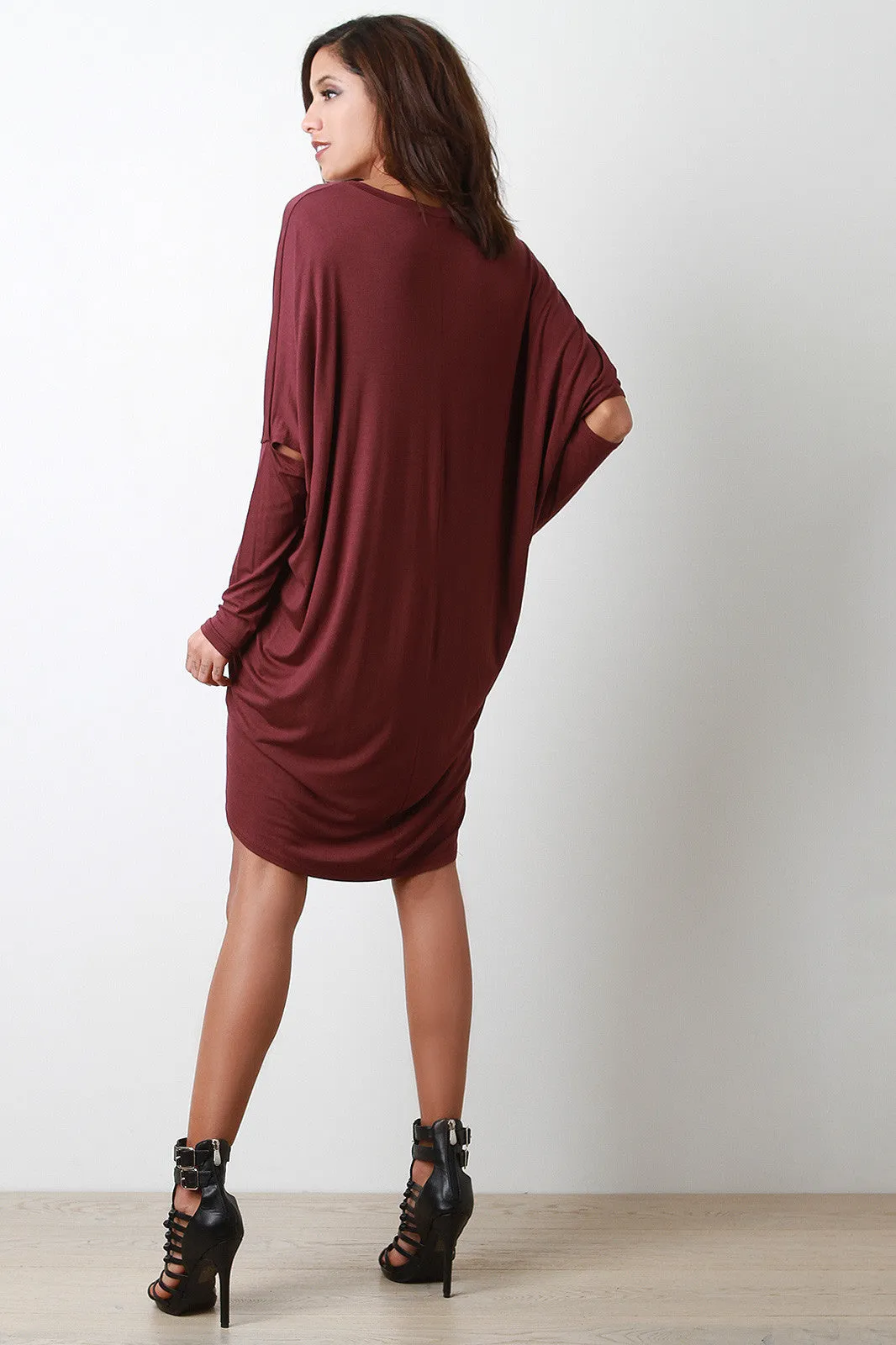 Cut Out Elbow V-Neck Dress