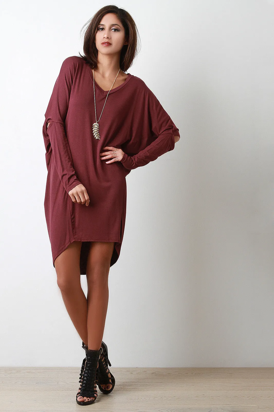 Cut Out Elbow V-Neck Dress