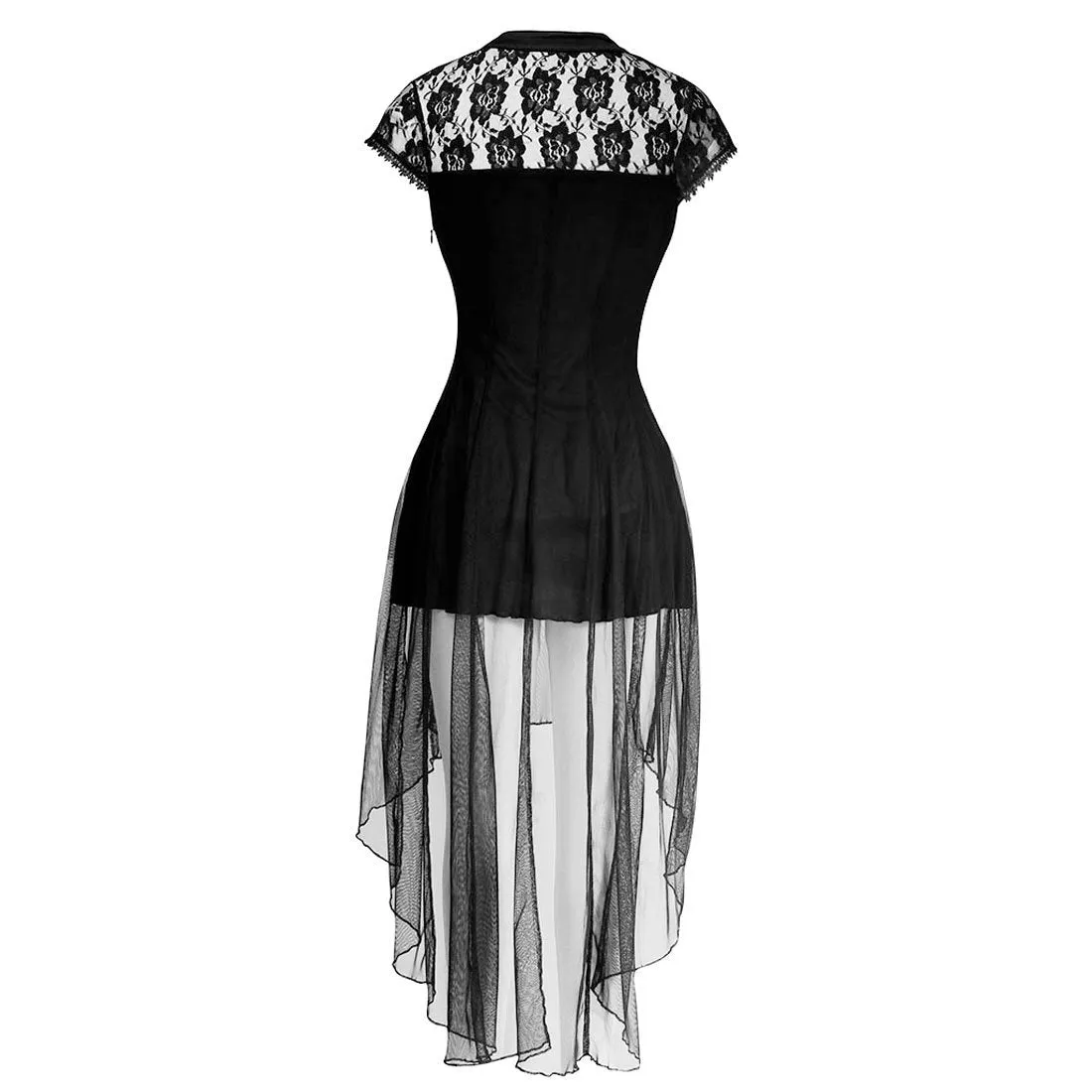 Elena Black Mesh Gothic High Low Dress