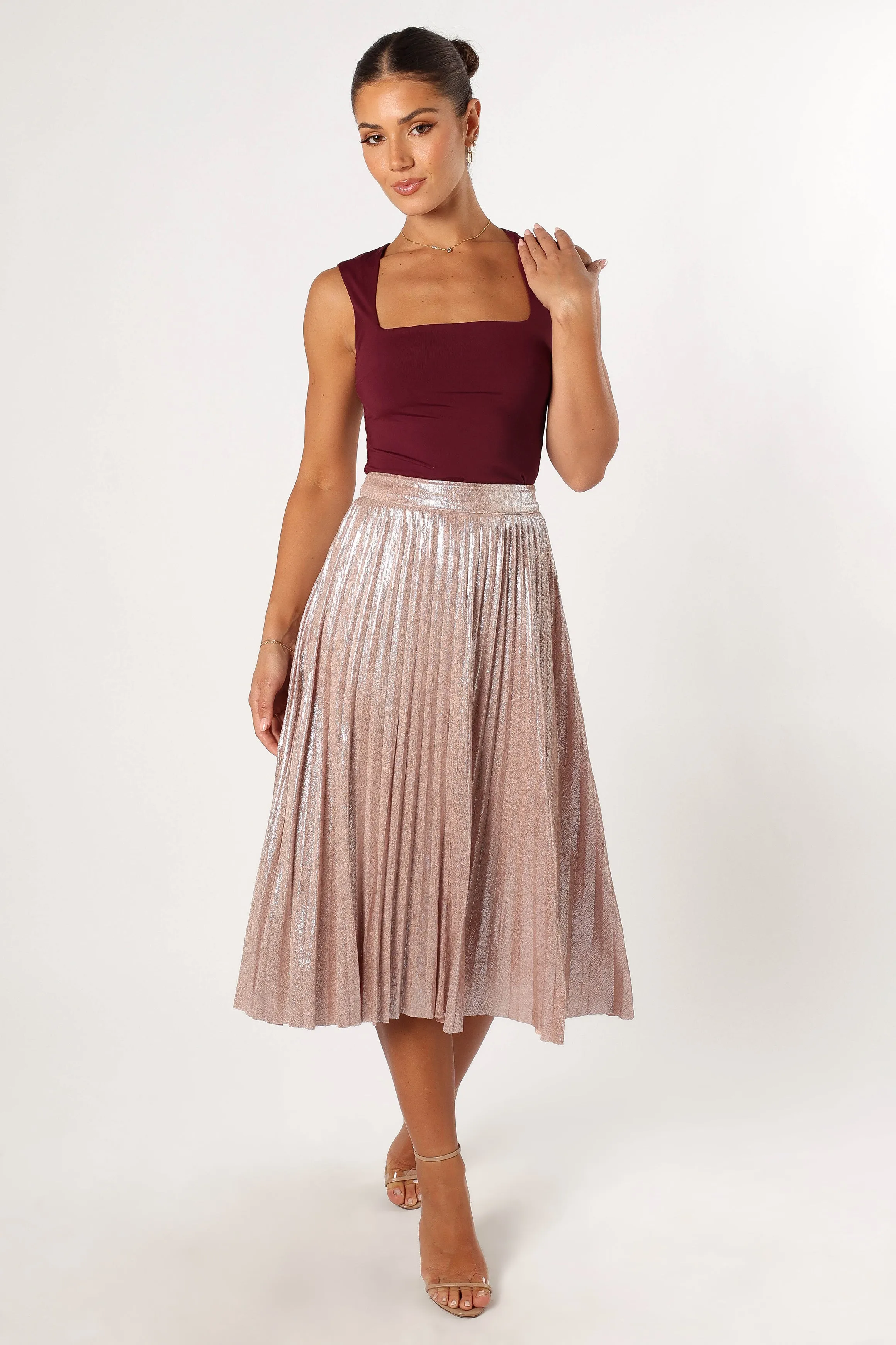 Elyse Plisse Midi Skirt - Blush