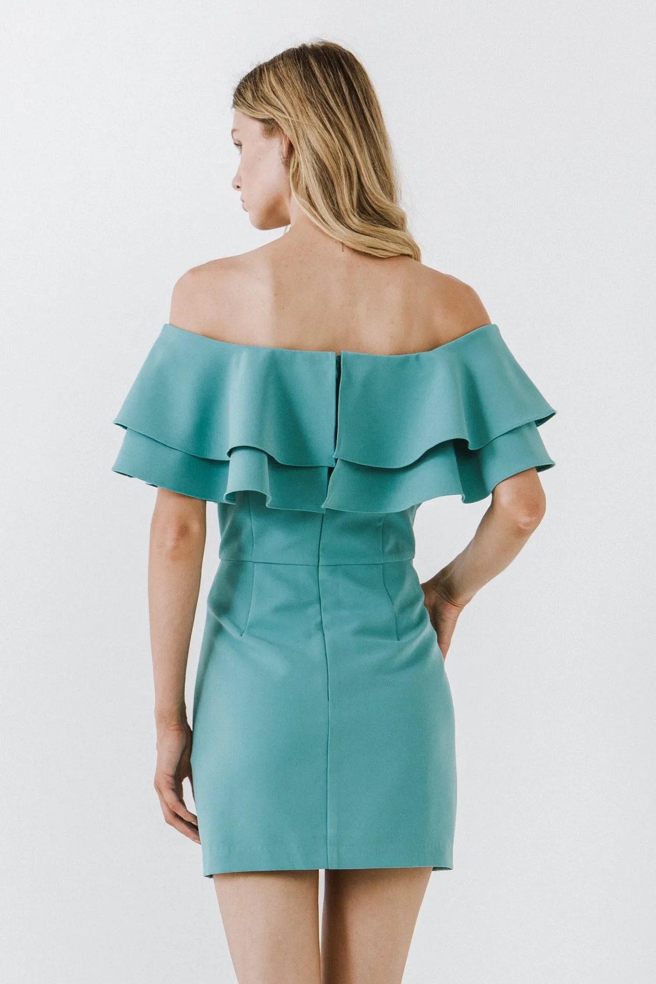 Endless Rose - Ruffled Off Shoulder Mini Dress