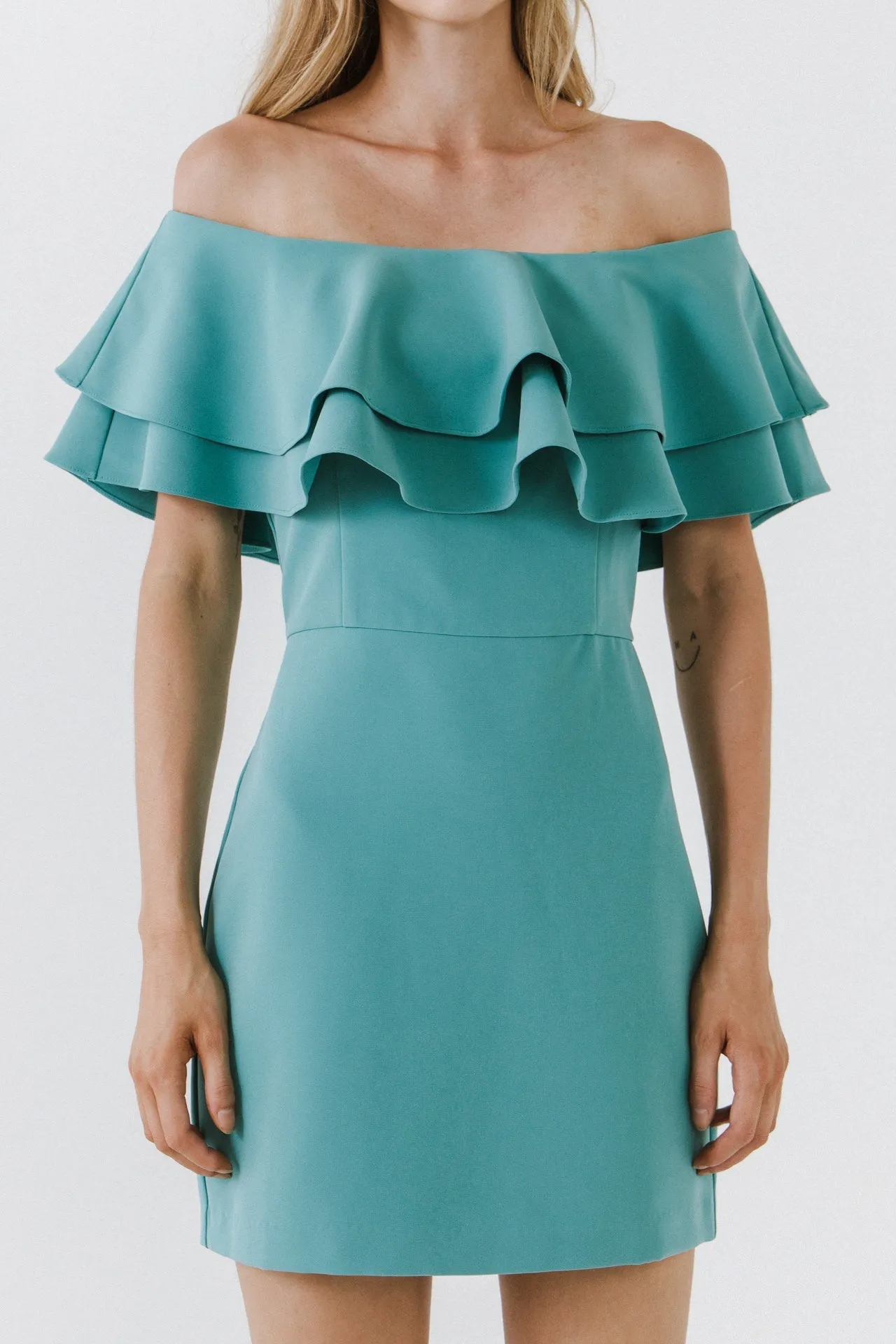 Endless Rose - Ruffled Off Shoulder Mini Dress