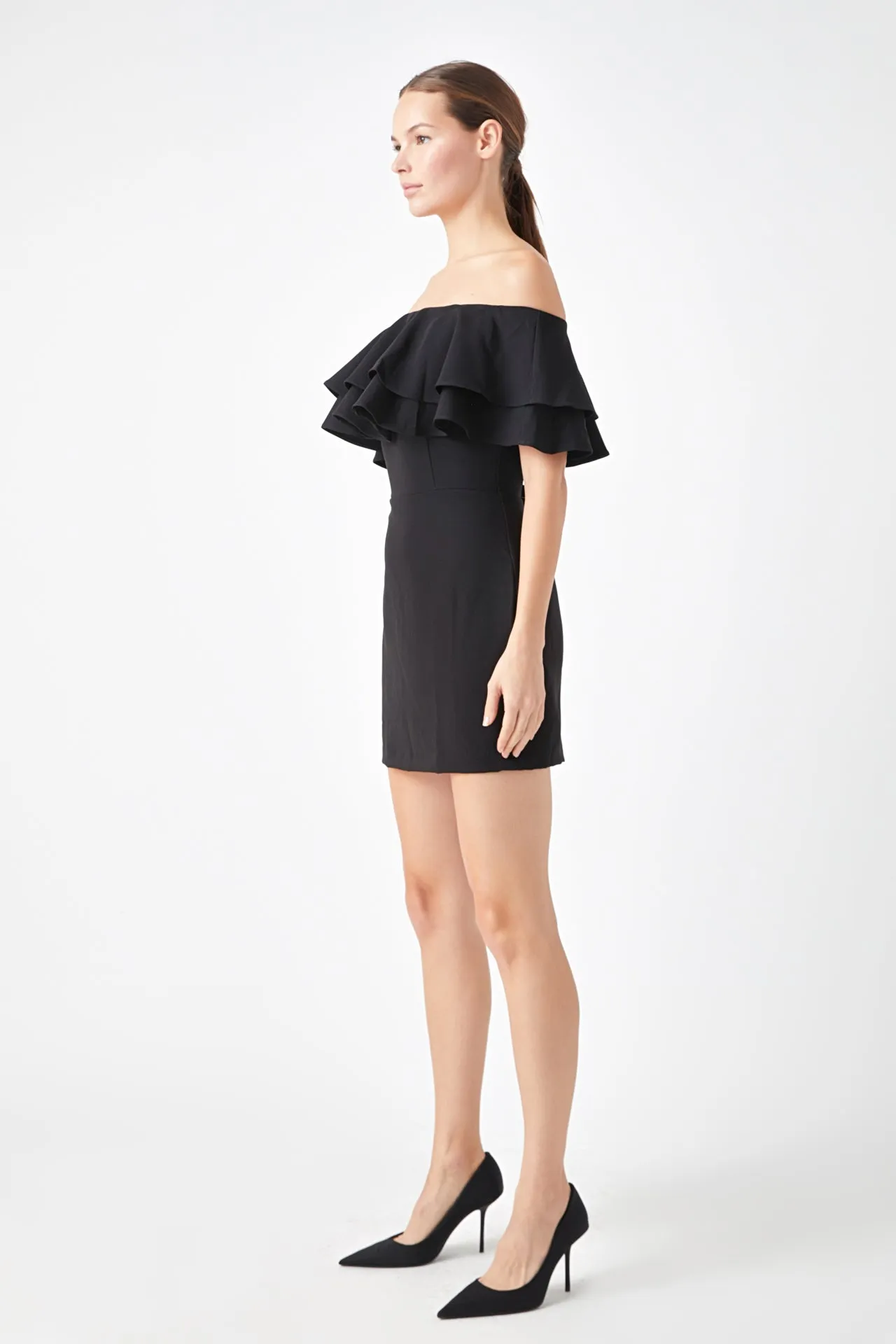 Endless Rose - Ruffled Off Shoulder Mini Dress