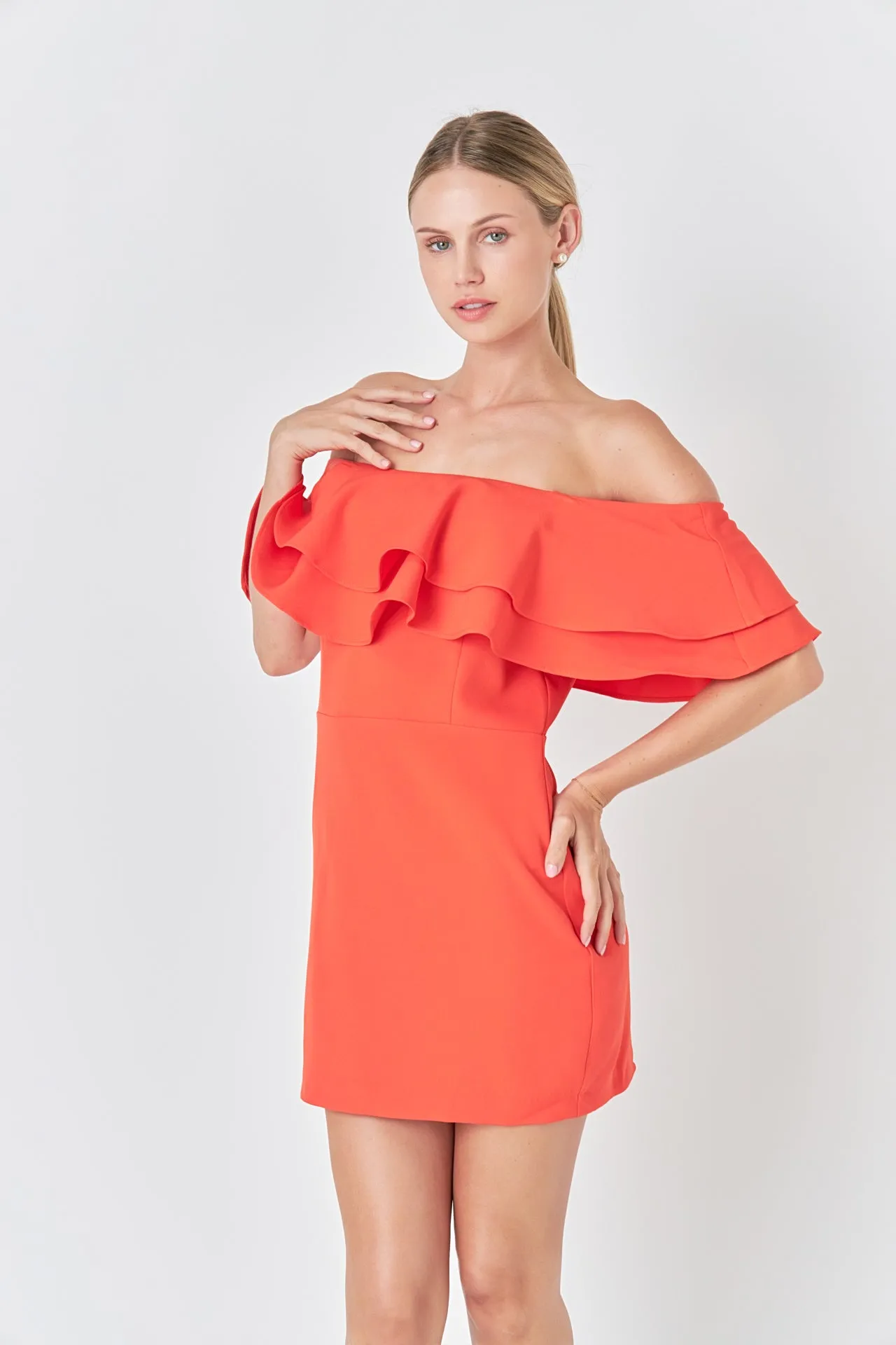 Endless Rose - Ruffled Off Shoulder Mini Dress