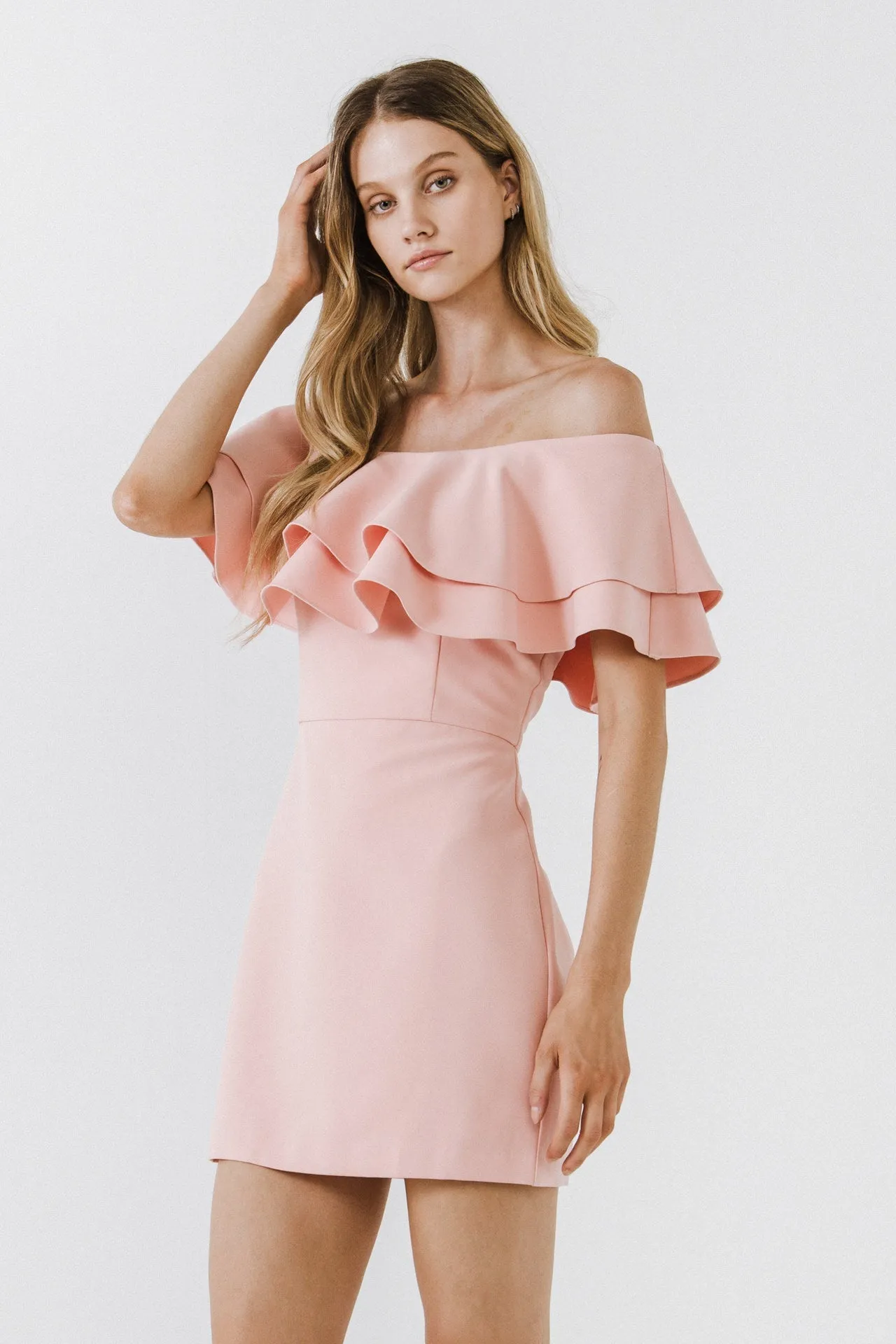 Endless Rose - Ruffled Off Shoulder Mini Dress