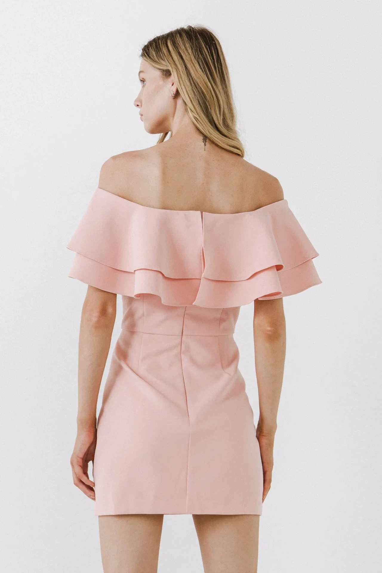 Endless Rose - Ruffled Off Shoulder Mini Dress