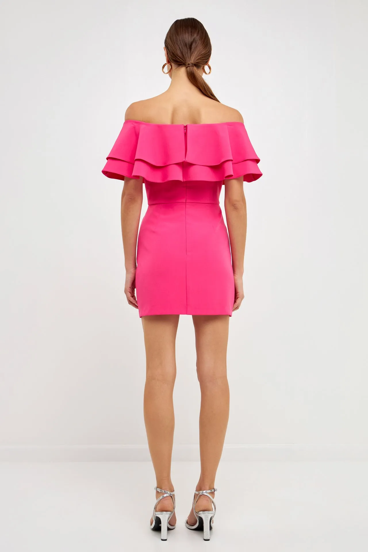 Endless Rose - Ruffled Off Shoulder Mini Dress