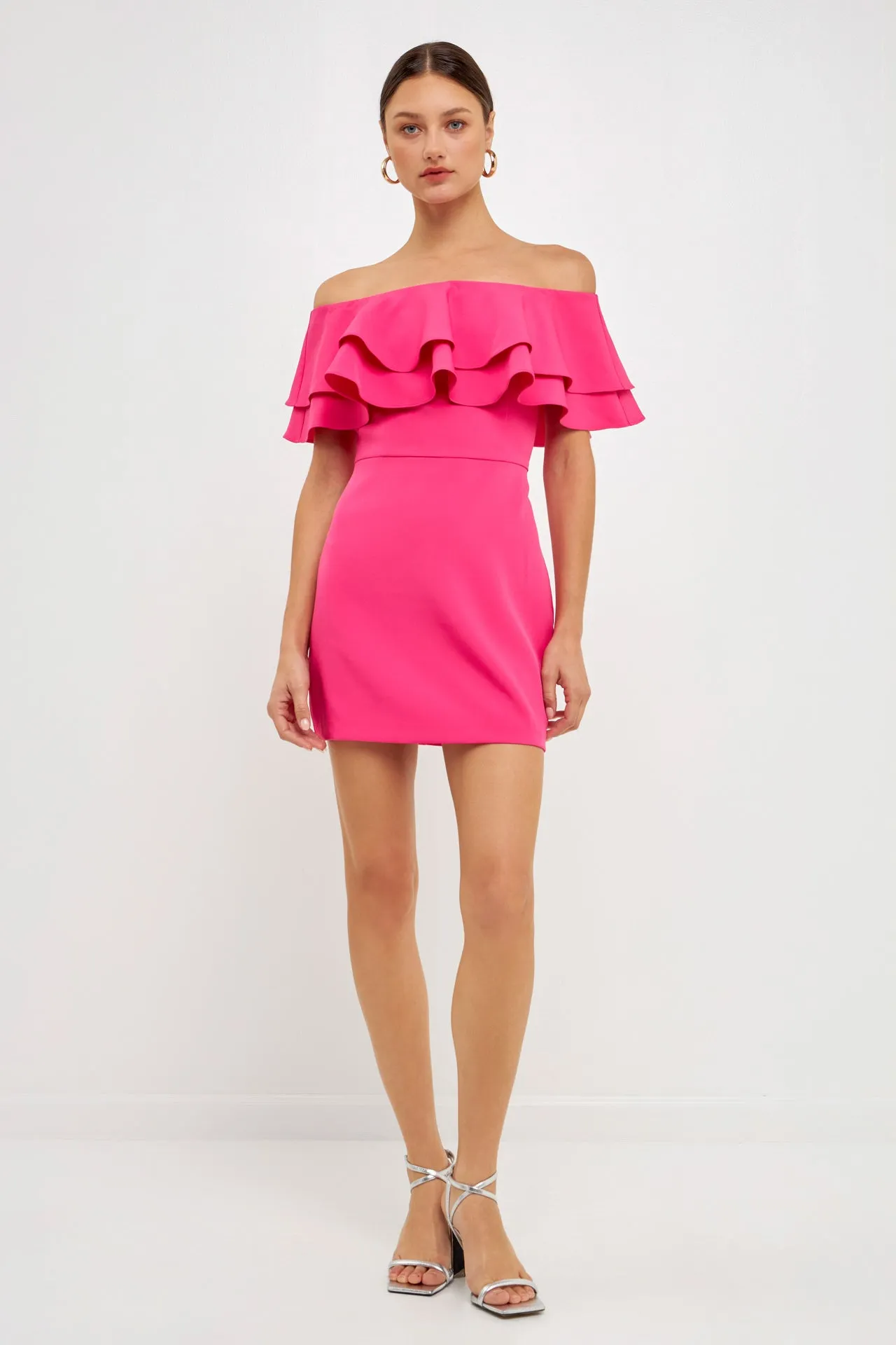 Endless Rose - Ruffled Off Shoulder Mini Dress
